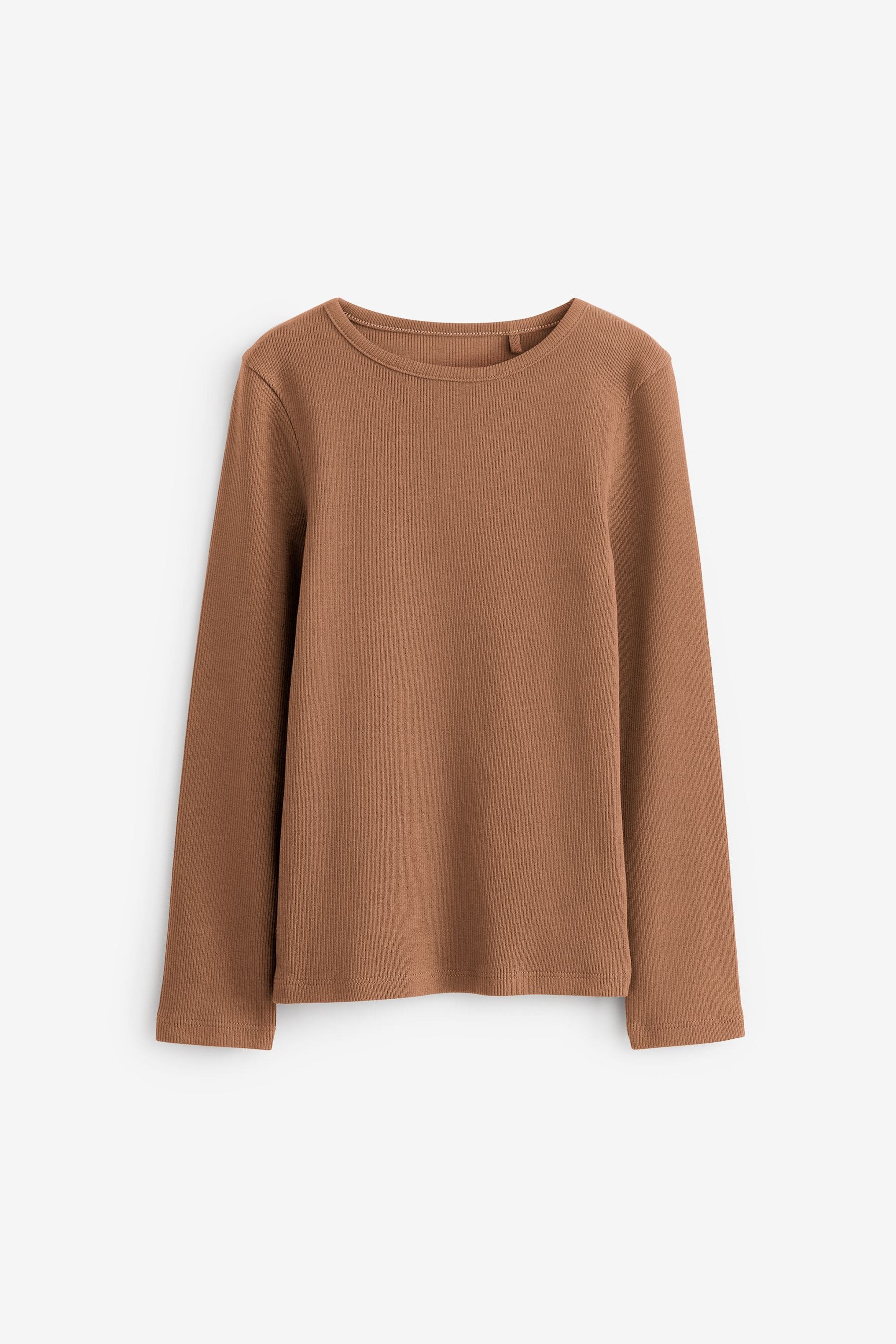 Brown Long Sleeve Ribbed Top (3-16yrs)