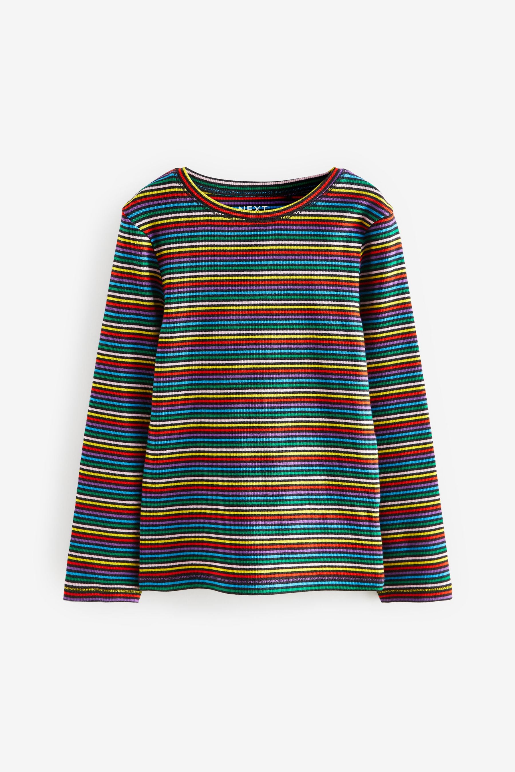 Rainbow Stripe Long Sleeve Ribbed Top (3-16yrs)