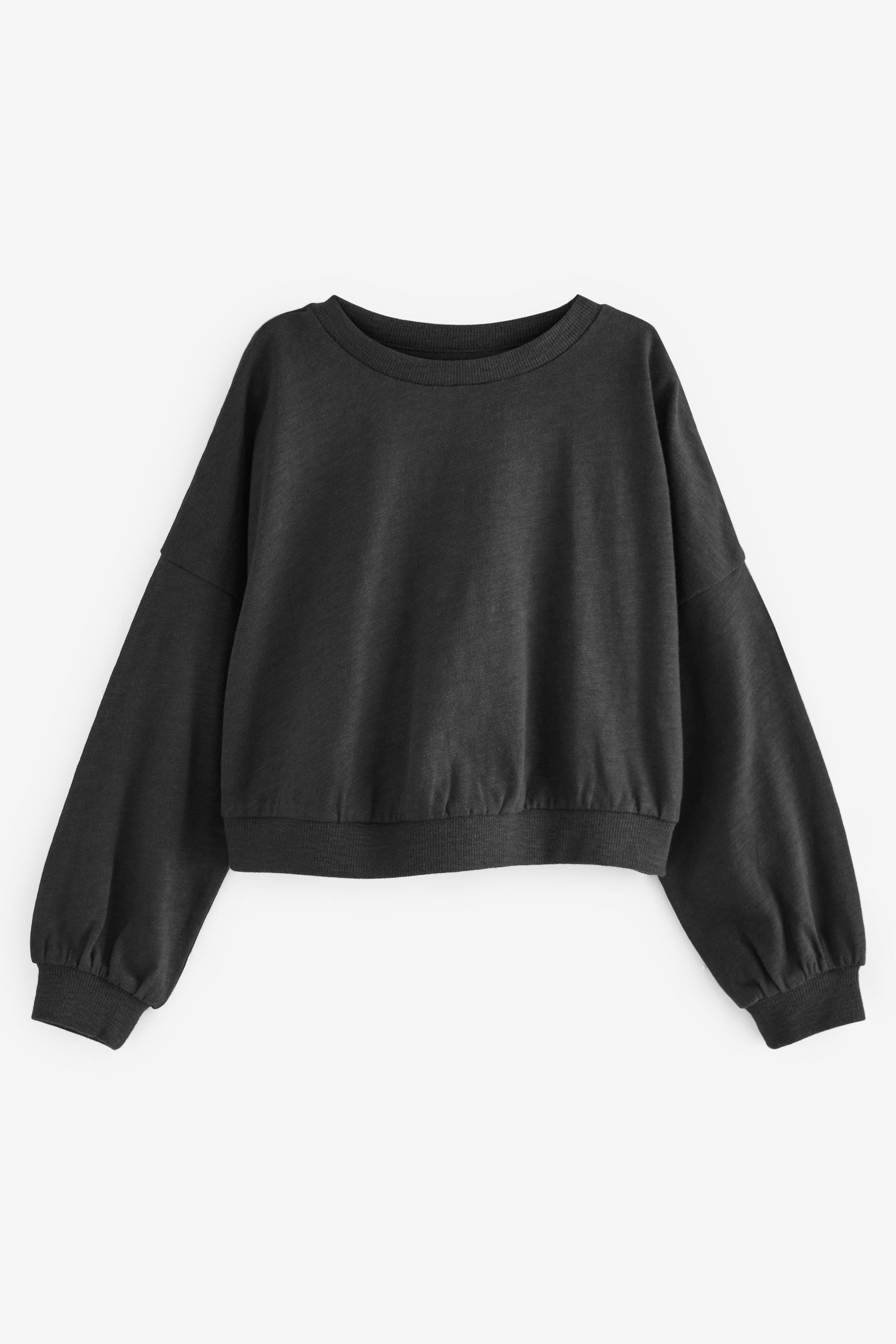 Black Boxy Long Sleeve Cuffed Sweat Top (3-16yrs)