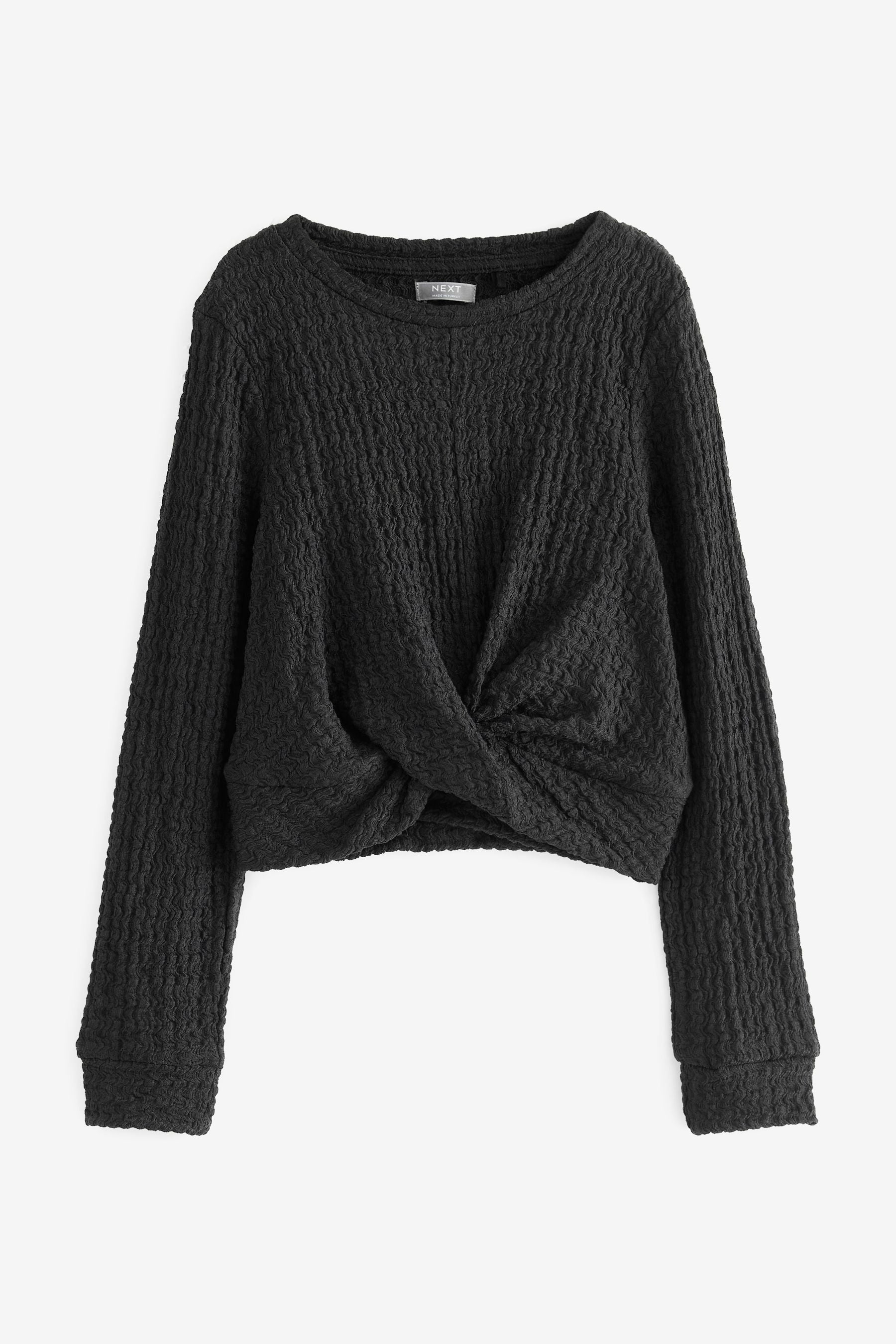 Black Textured Wrap Long Sleeve T-Shirt (3-16yrs)