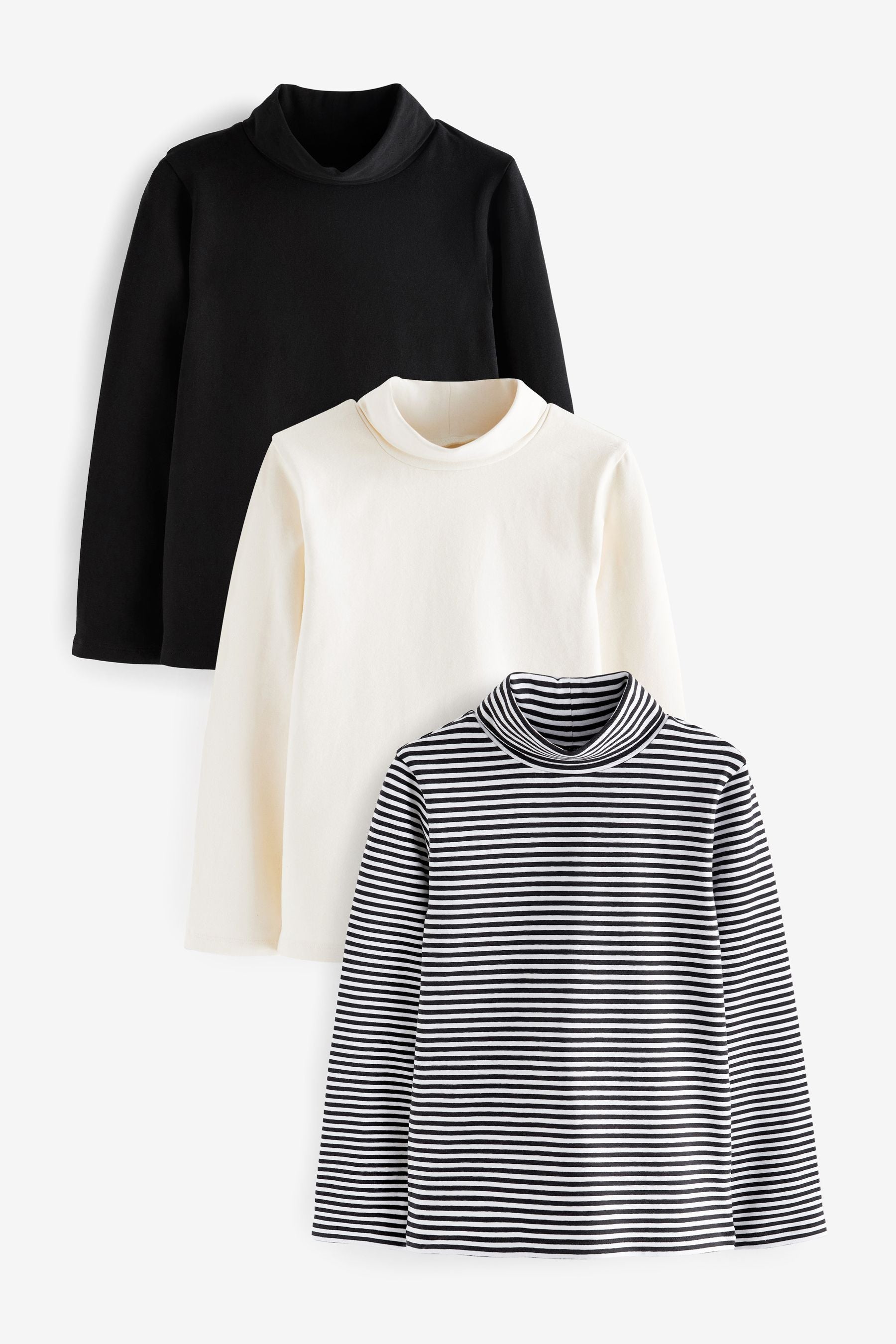 Black/Ecru/Stripe High Neck Tops 3 Pack (3-16yrs)