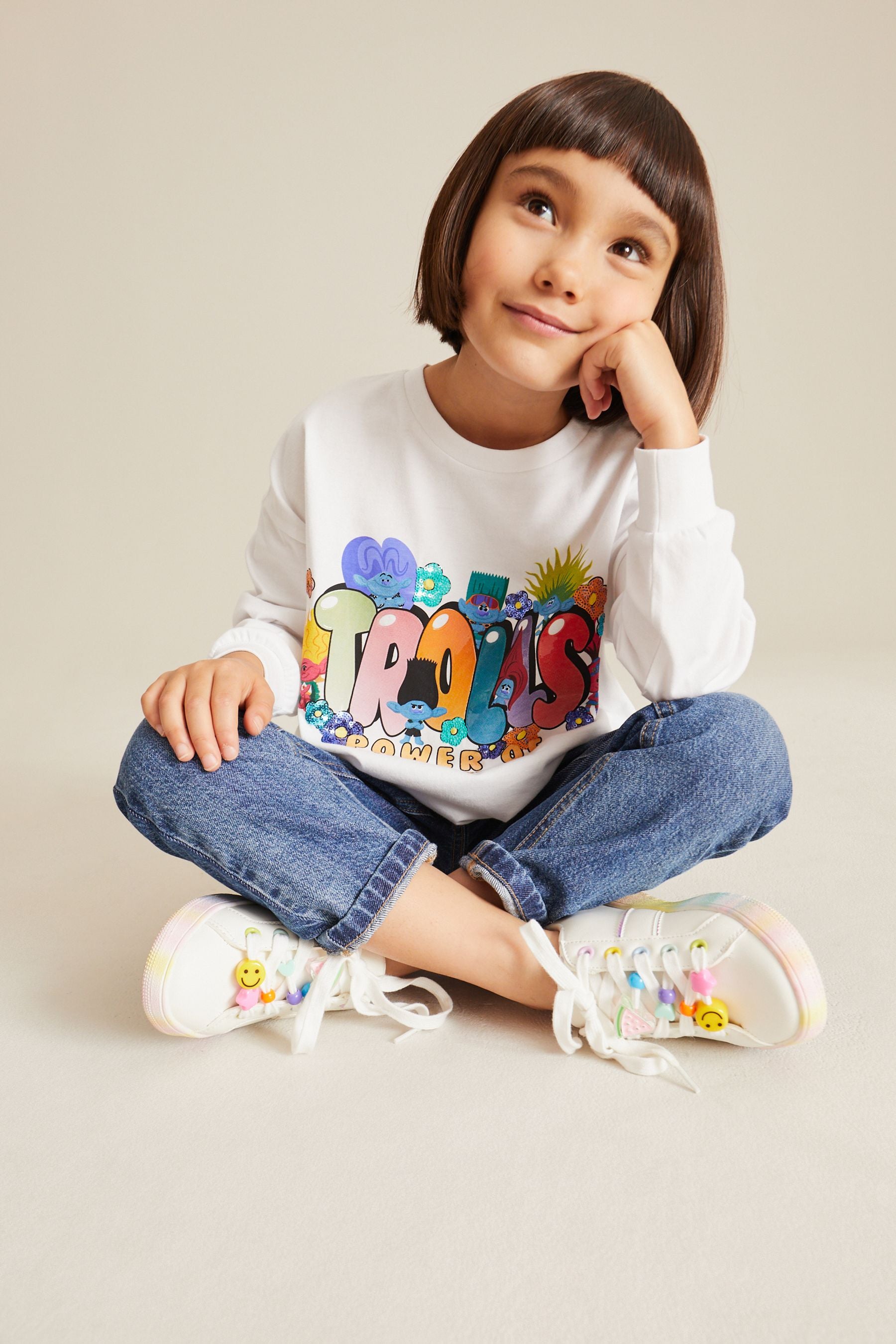 Trolls White License Cuffed Long Sleeve T-Shirt (3-16yrs)