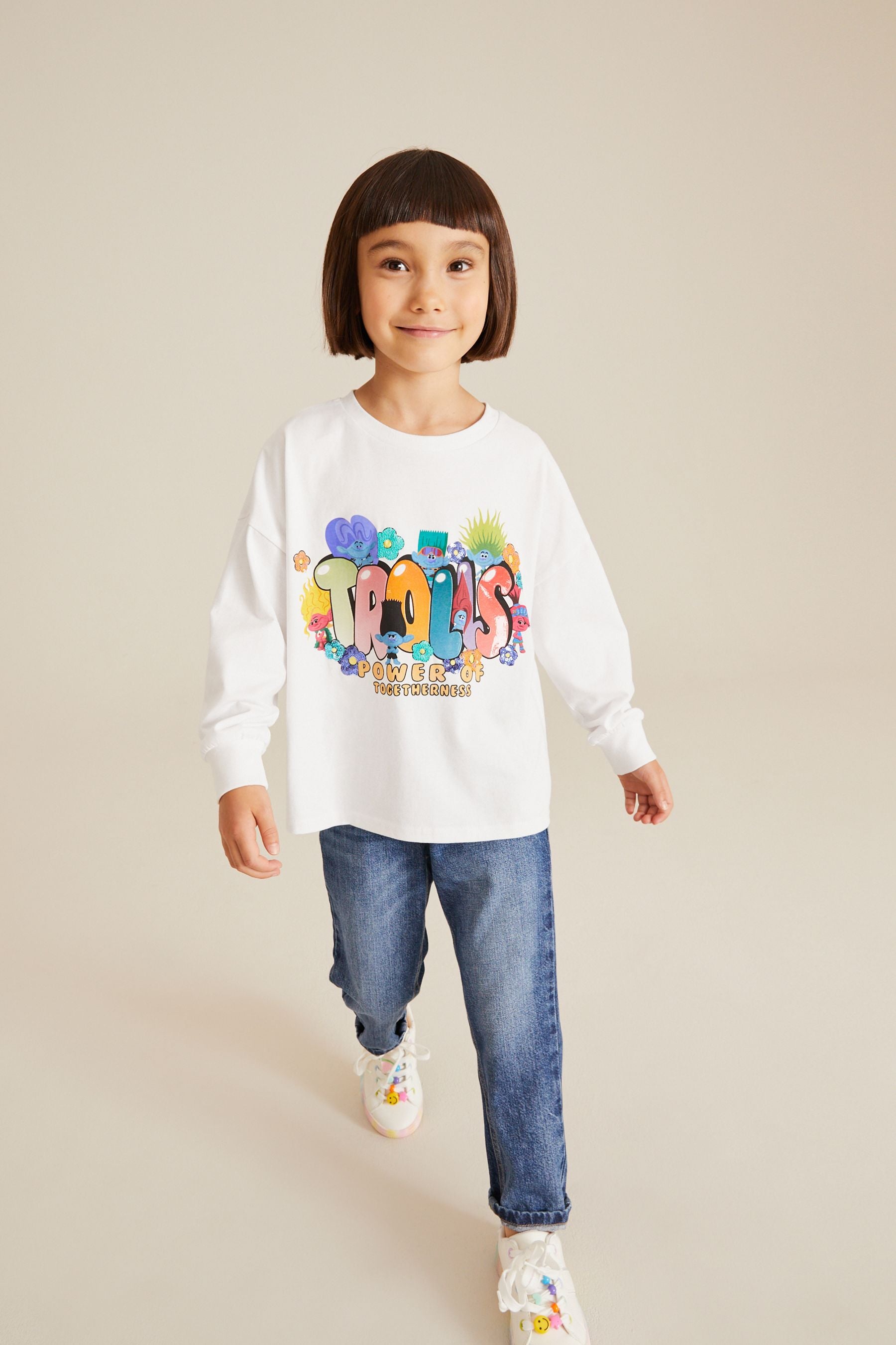 Trolls White License Cuffed Long Sleeve T-Shirt (3-16yrs)