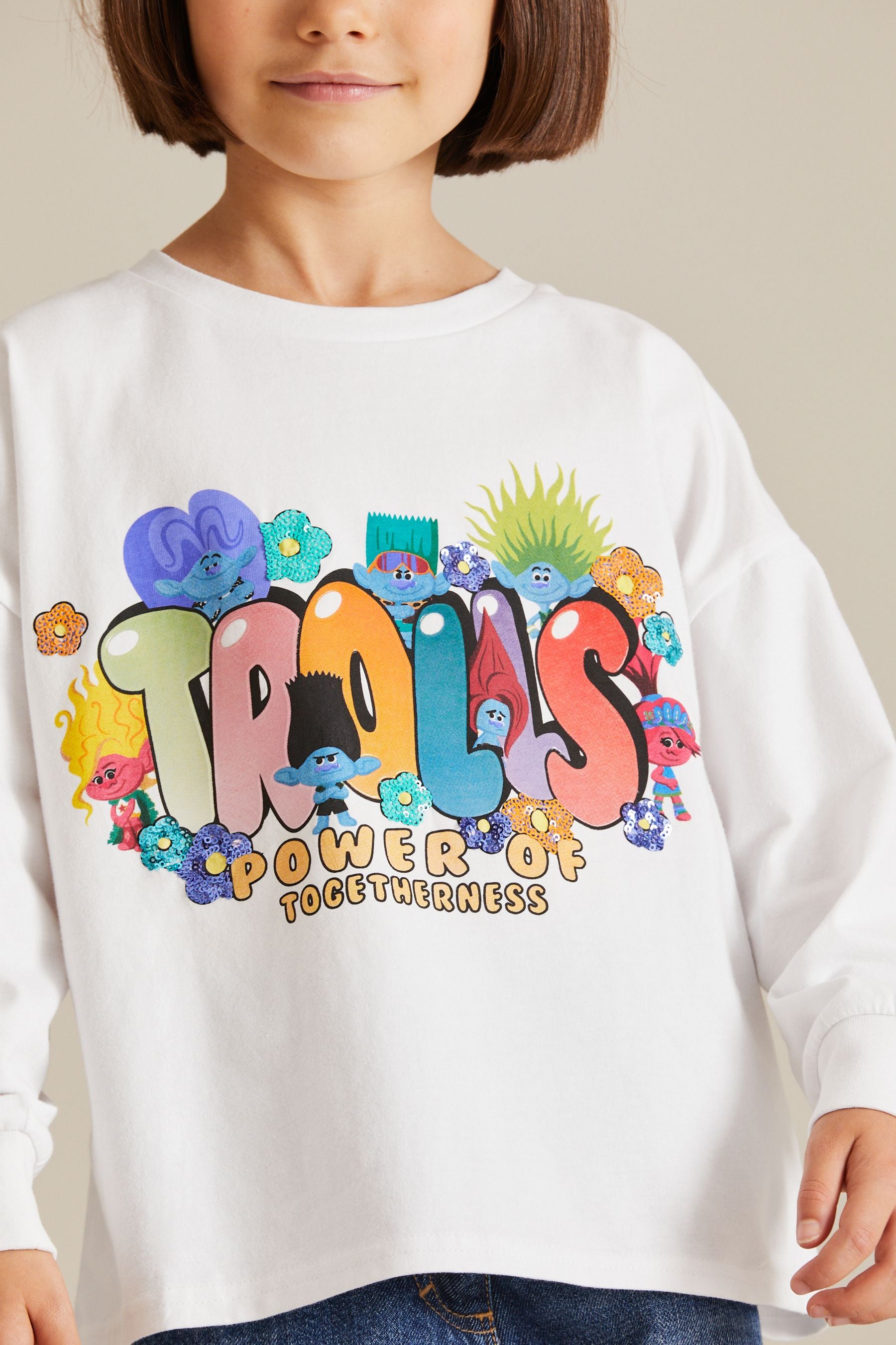 Trolls White License Cuffed Long Sleeve T-Shirt (3-16yrs)