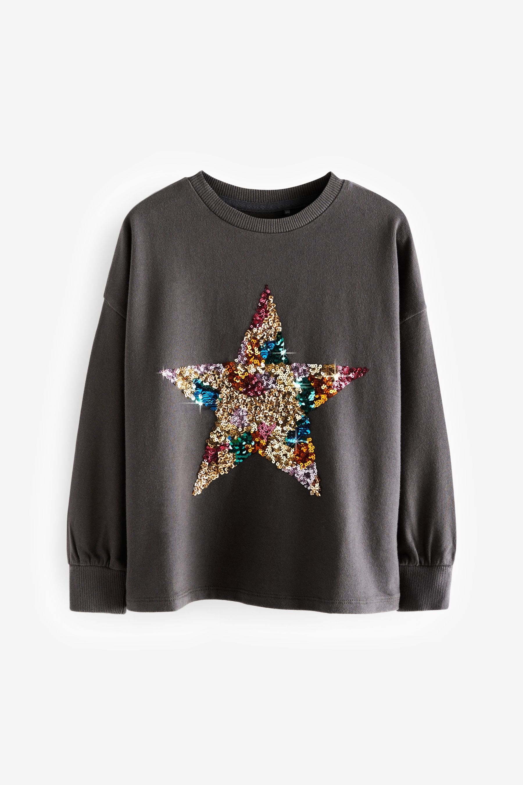 Charcoal Grey Sequin Star Long Sleeve T-Shirt (3-16yrs)