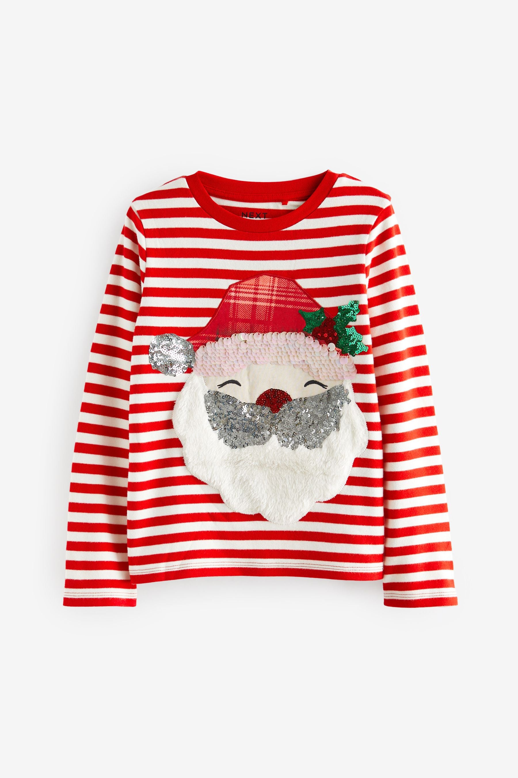 Red/White Santa Sequin Christmas Long Sleeve T-Shirt (3-16yrs)