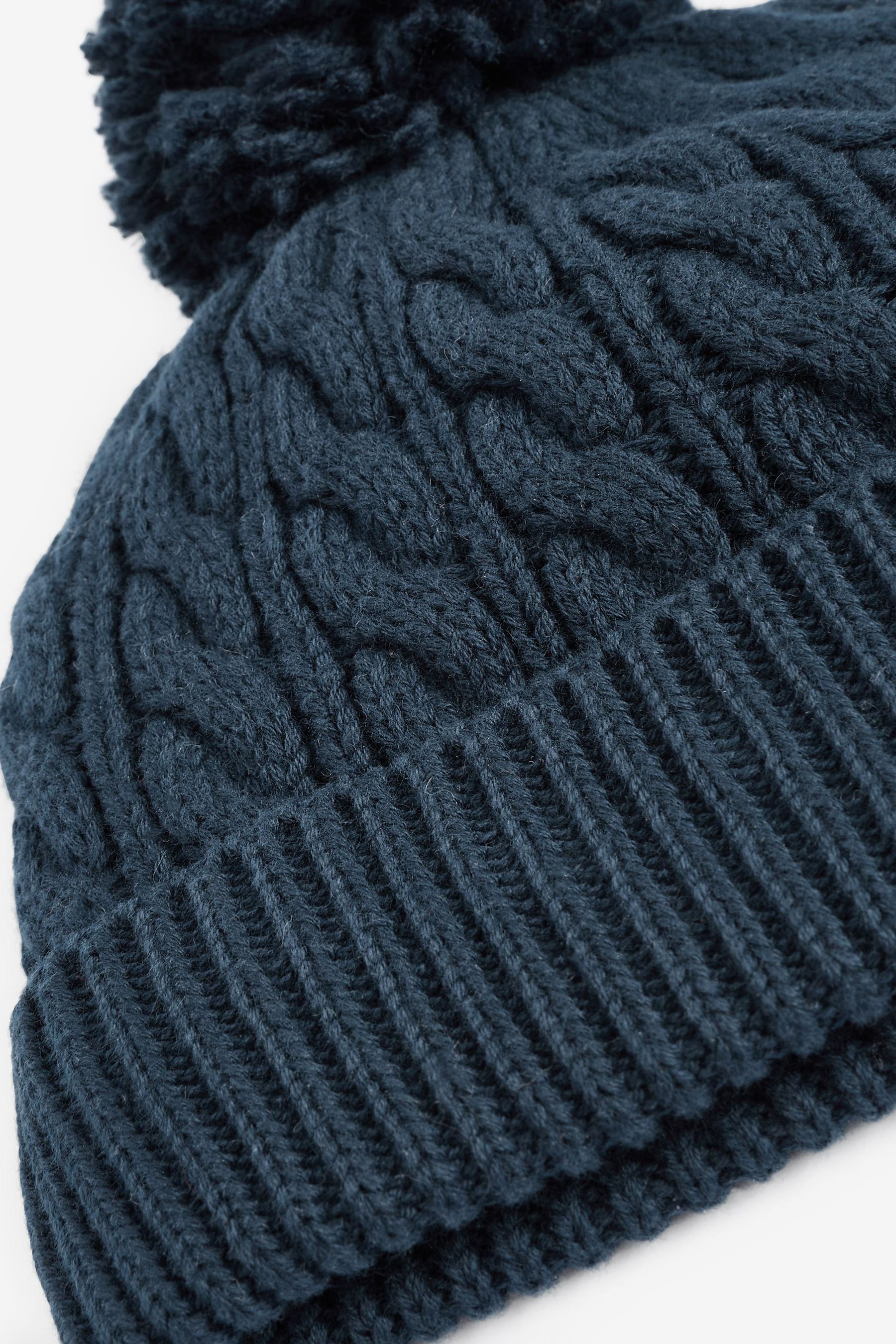 Navy Blue Cable Baby Knitted Pom Hat (0mths-2yrs)