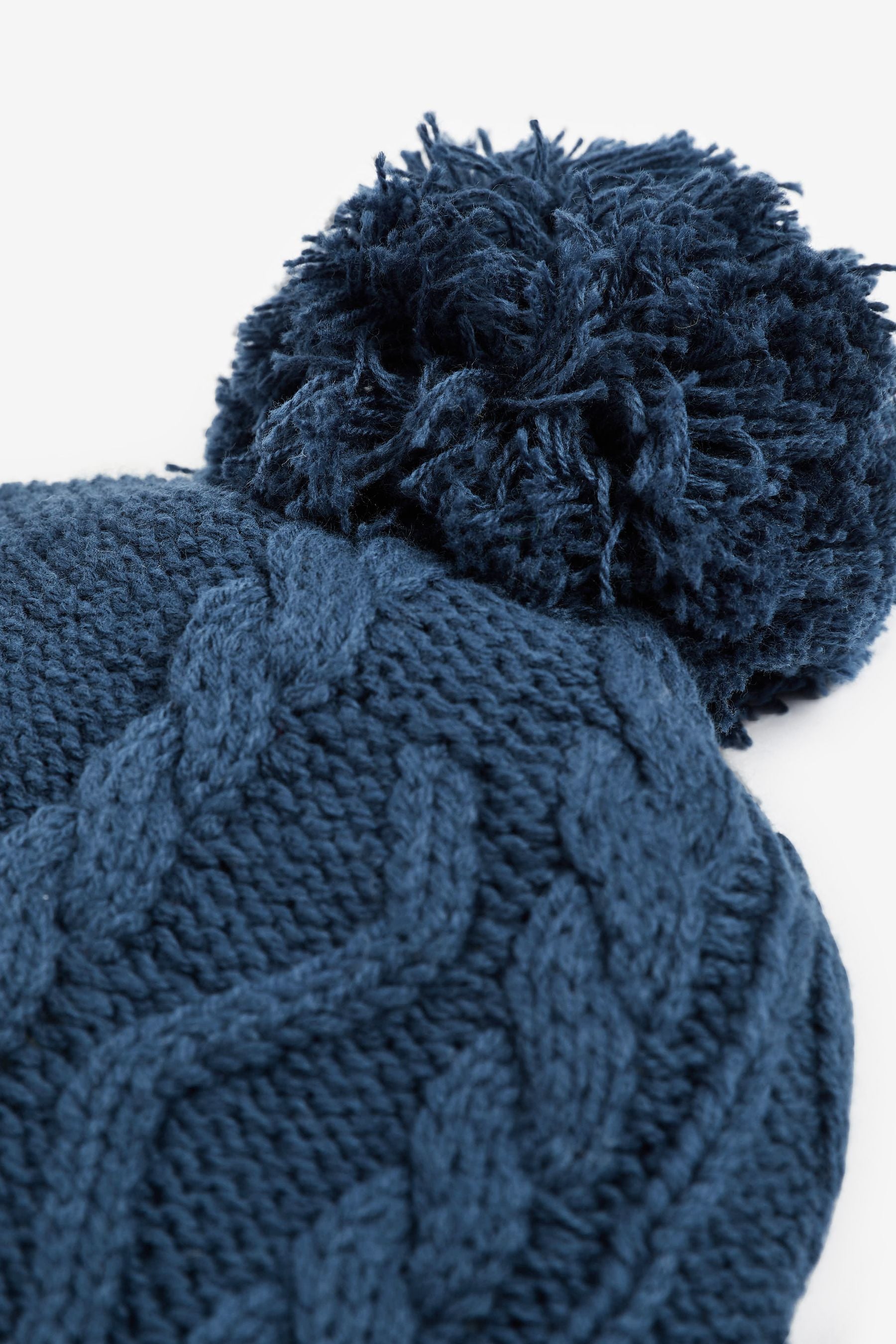 Navy Blue Knitted Baby Trapper Pom Hat (0mths-2yrs)