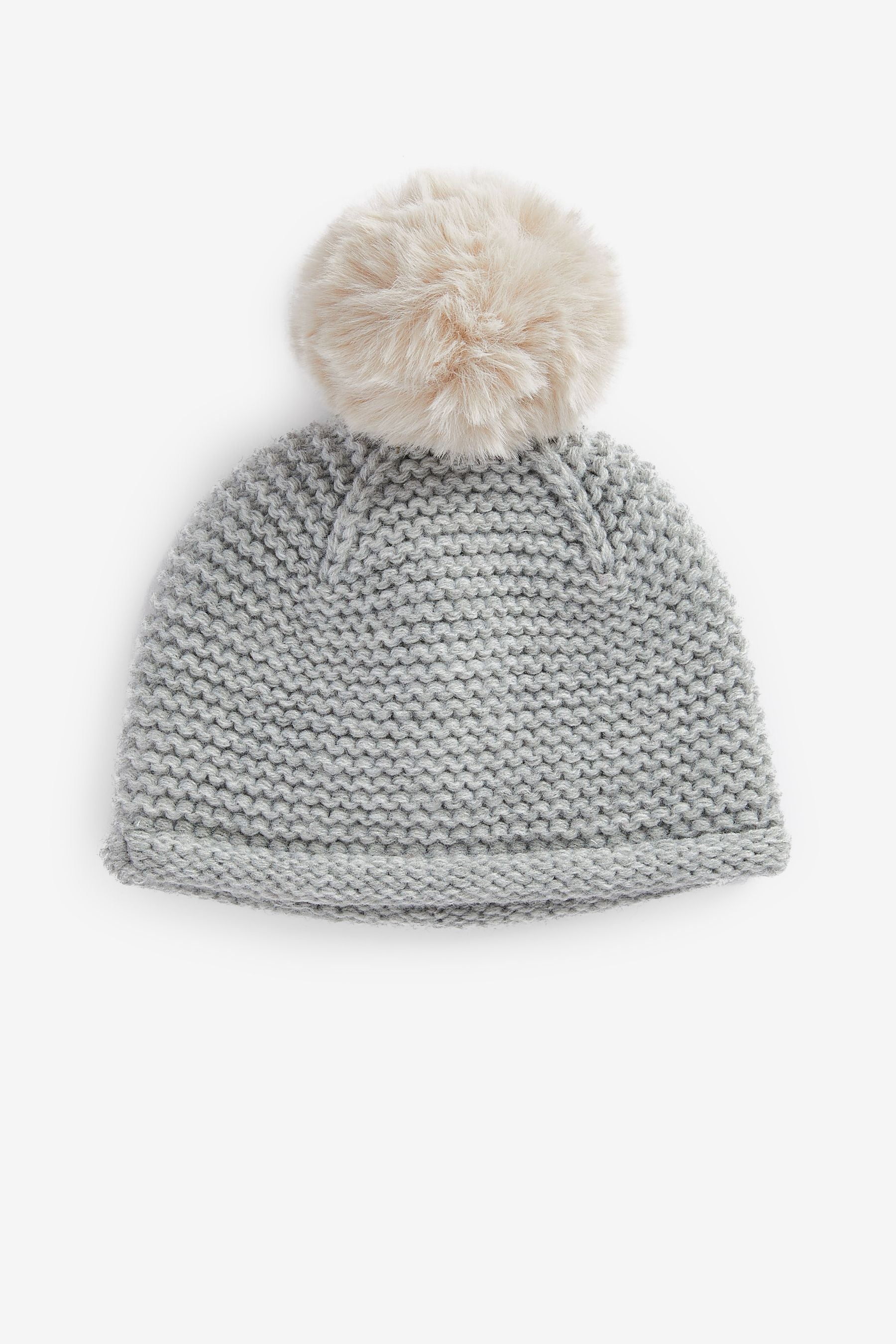 Grey Knitted Baby Pom Hat (0mths-2yrs)