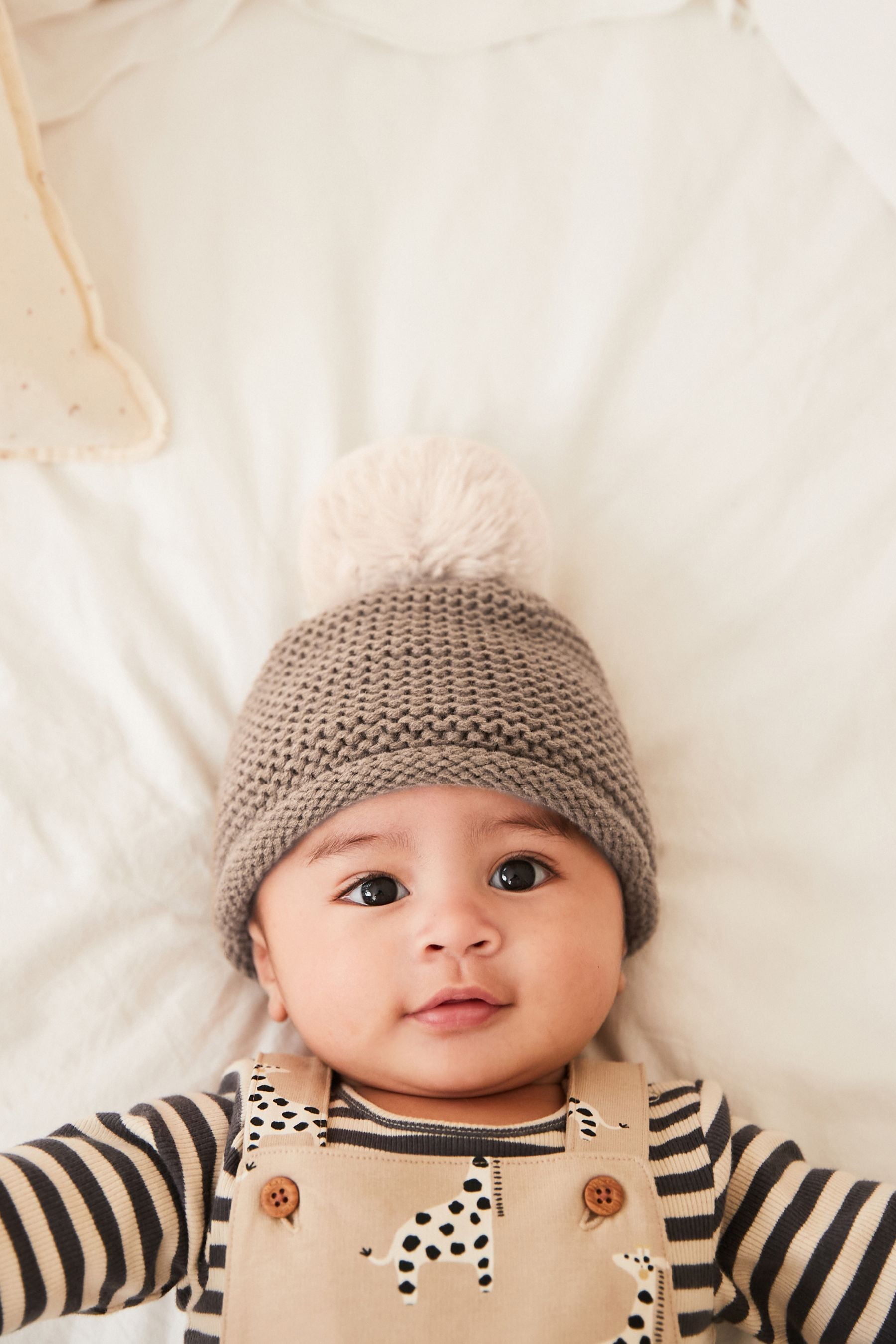 Chocolate Brown Knitted Baby Pom Hat (0mths-2yrs)