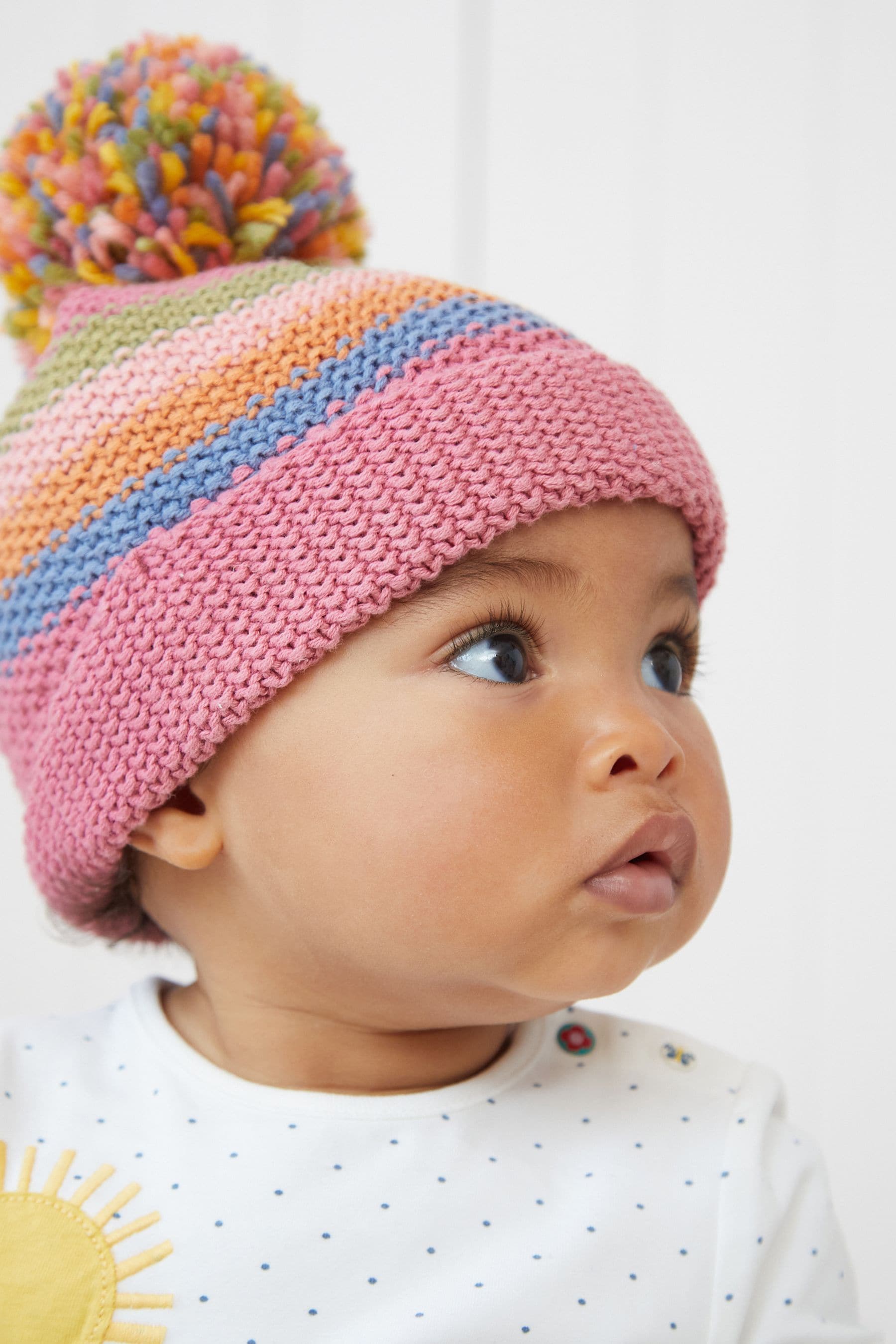 Bright Rainbow Baby Pom Hat (0mths-2yrs)