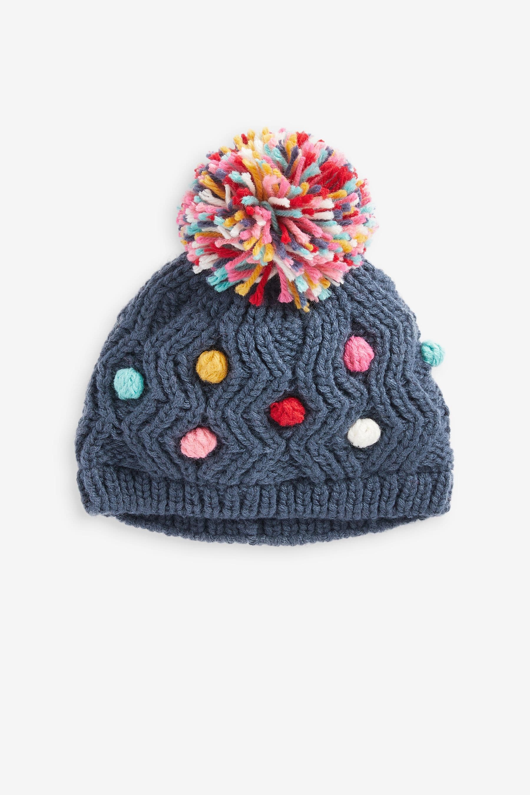 Navy Baby Pom Hat (0mths-2yrs)