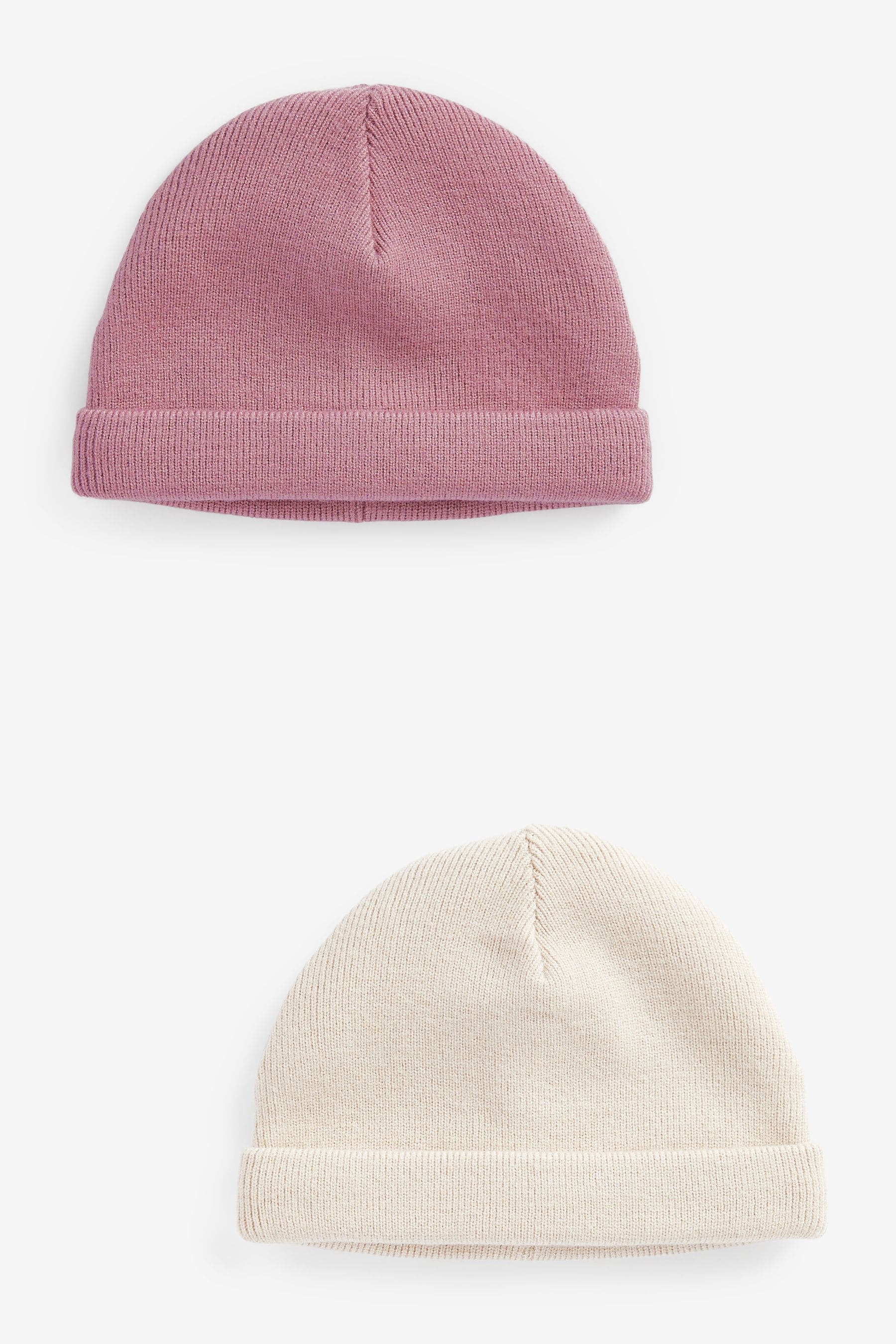 Mink/Pink Baby Knitted Beanie Hat 2 Packs (0mths-2yrs)