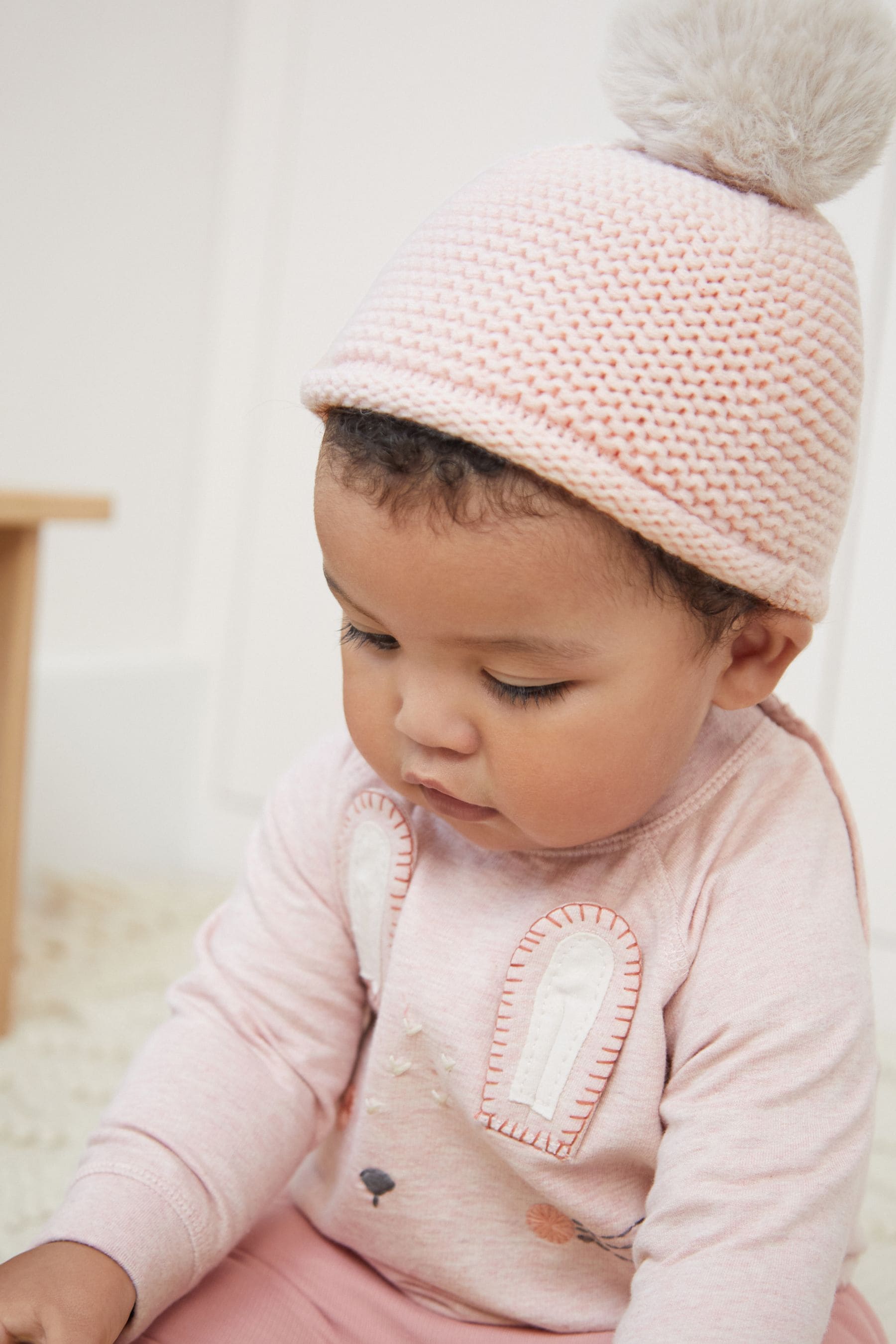 Pink Knit Baby Pom Hat (0mths-2yrs)