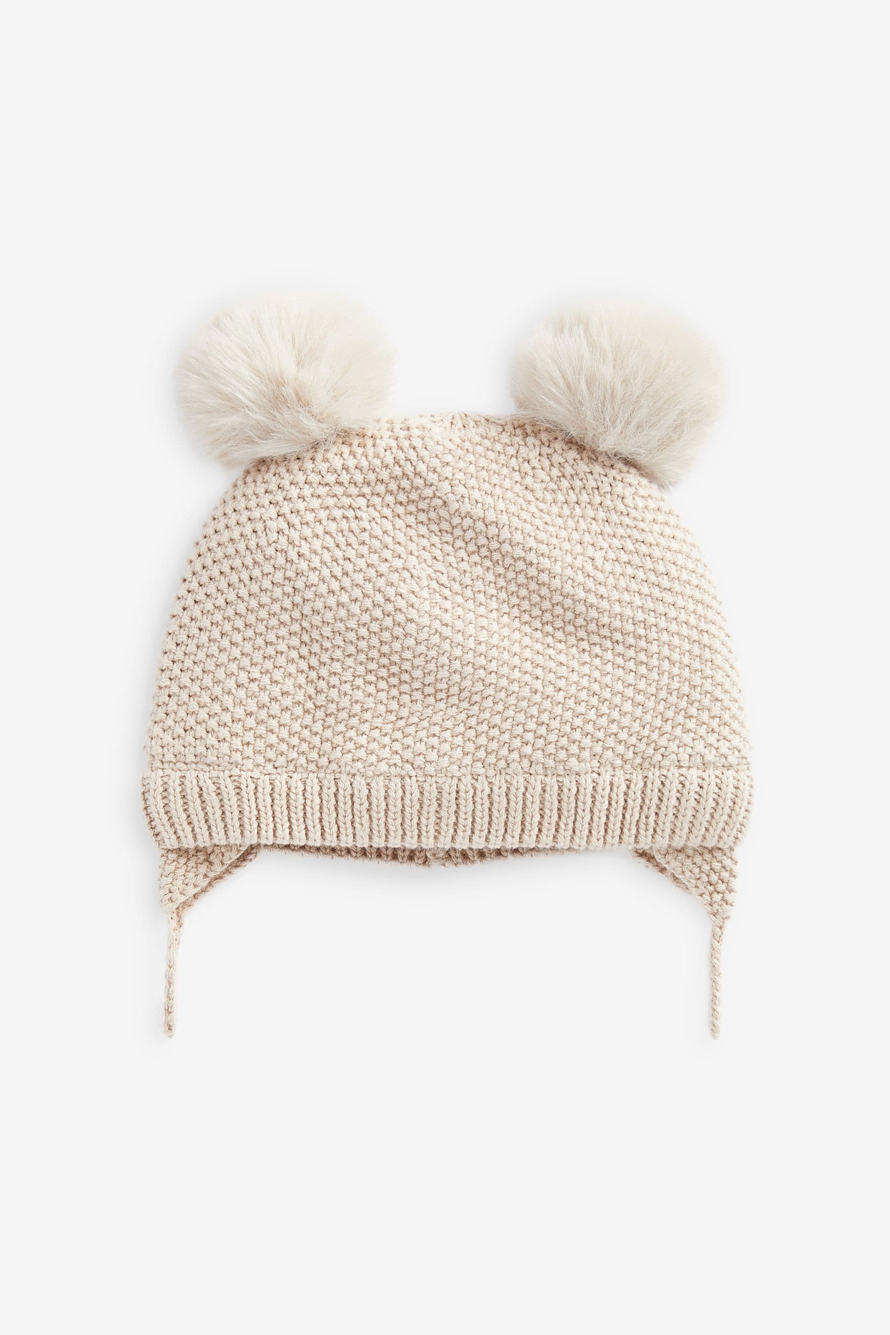 Neutral Knitted Double Pom Baby Hat (0mths-2yrs)