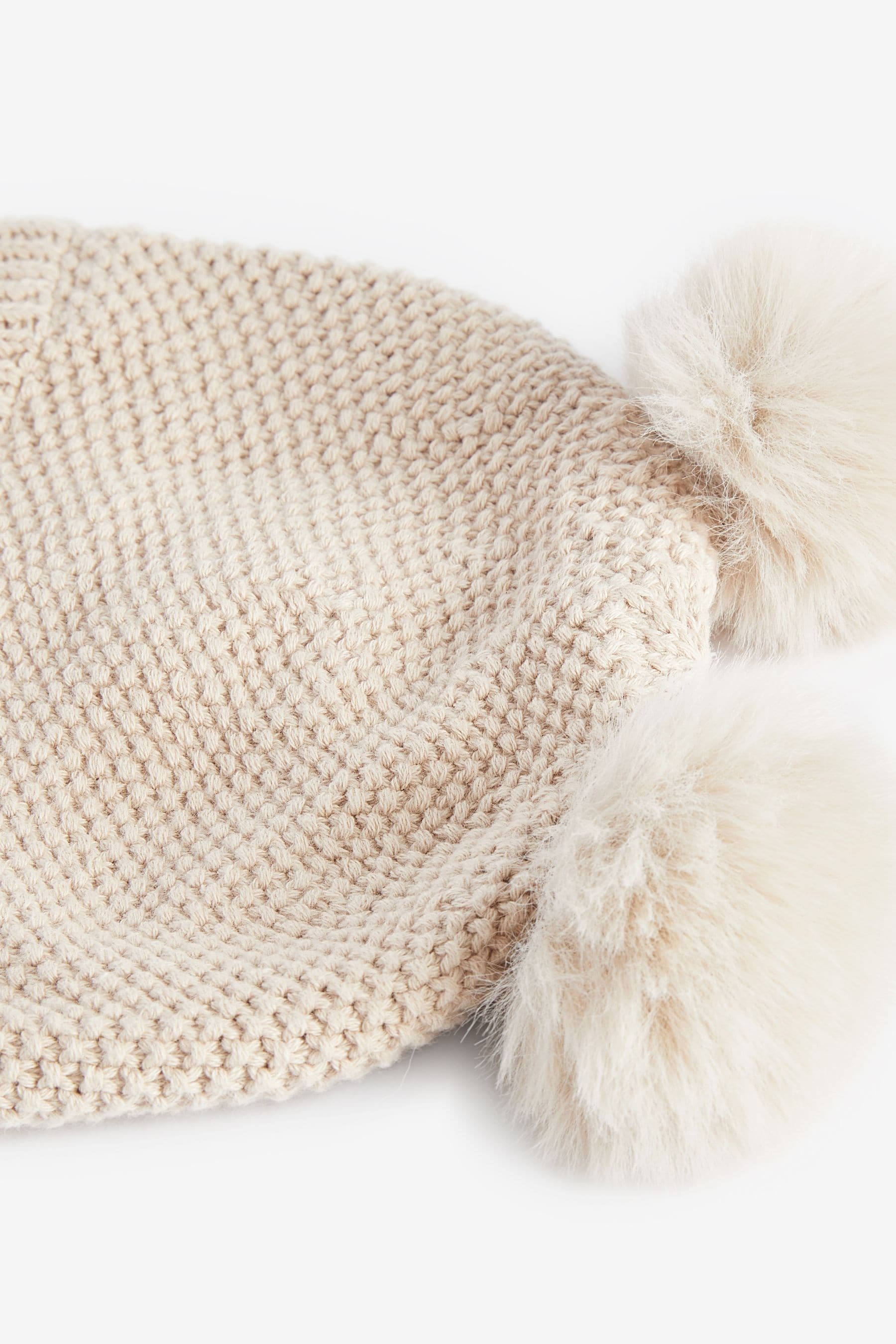 Neutral Knitted Double Pom Baby Hat (0mths-2yrs)