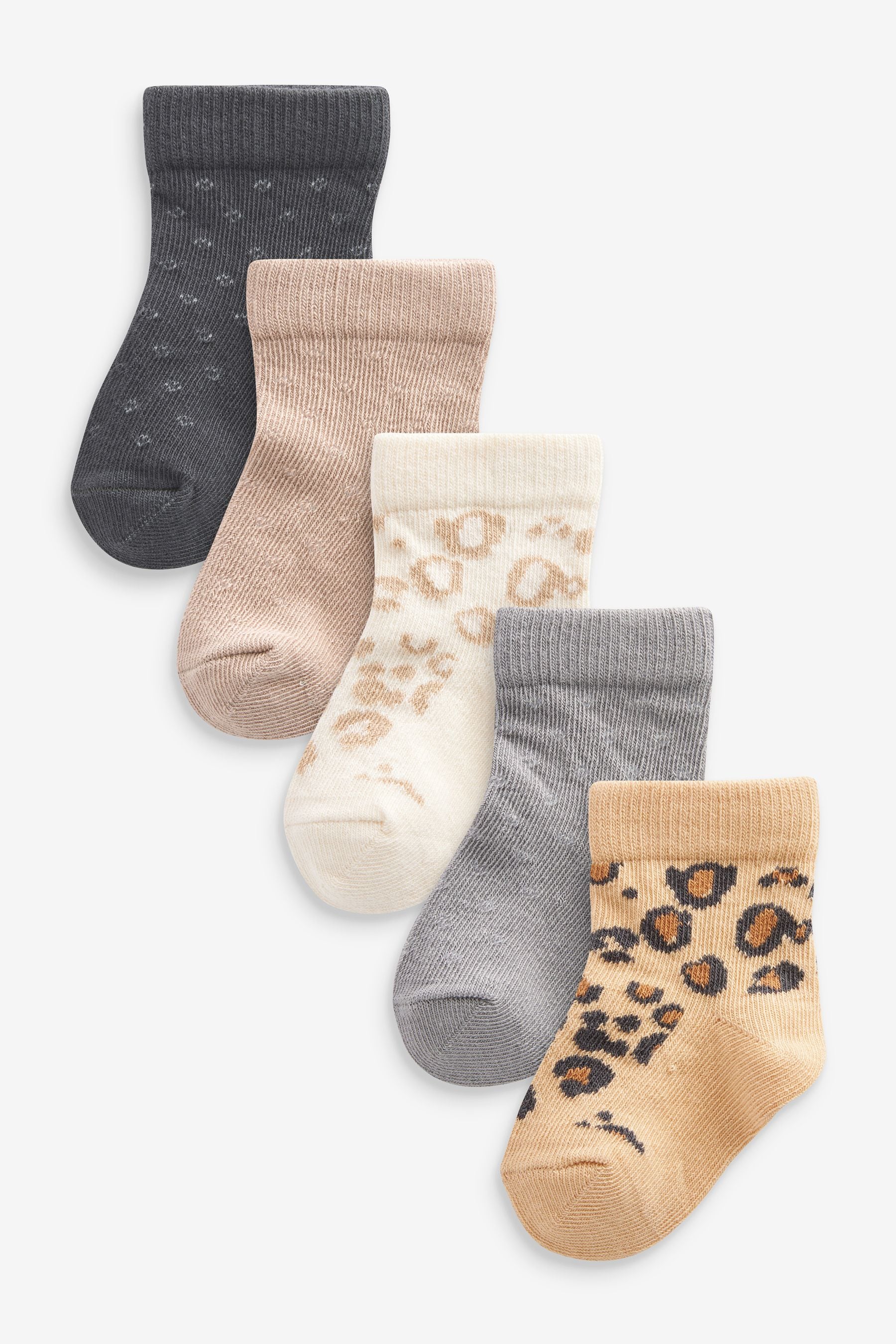 Neutral Animal Print Socks 5 Pack (0mths-2yrs)