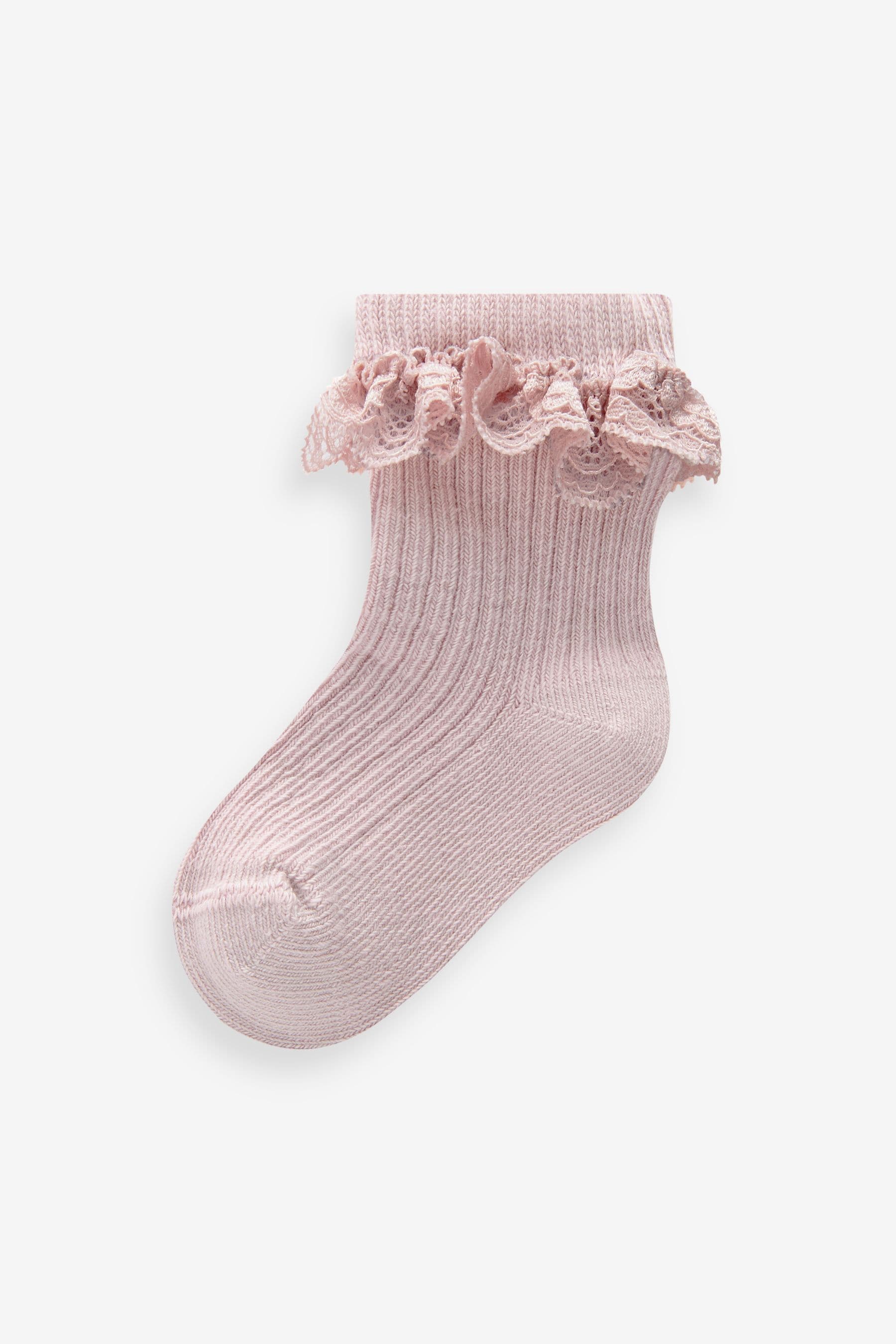 Mauve Purple Lace Trim Baby Socks 3 Pack (0mths-2yrs)