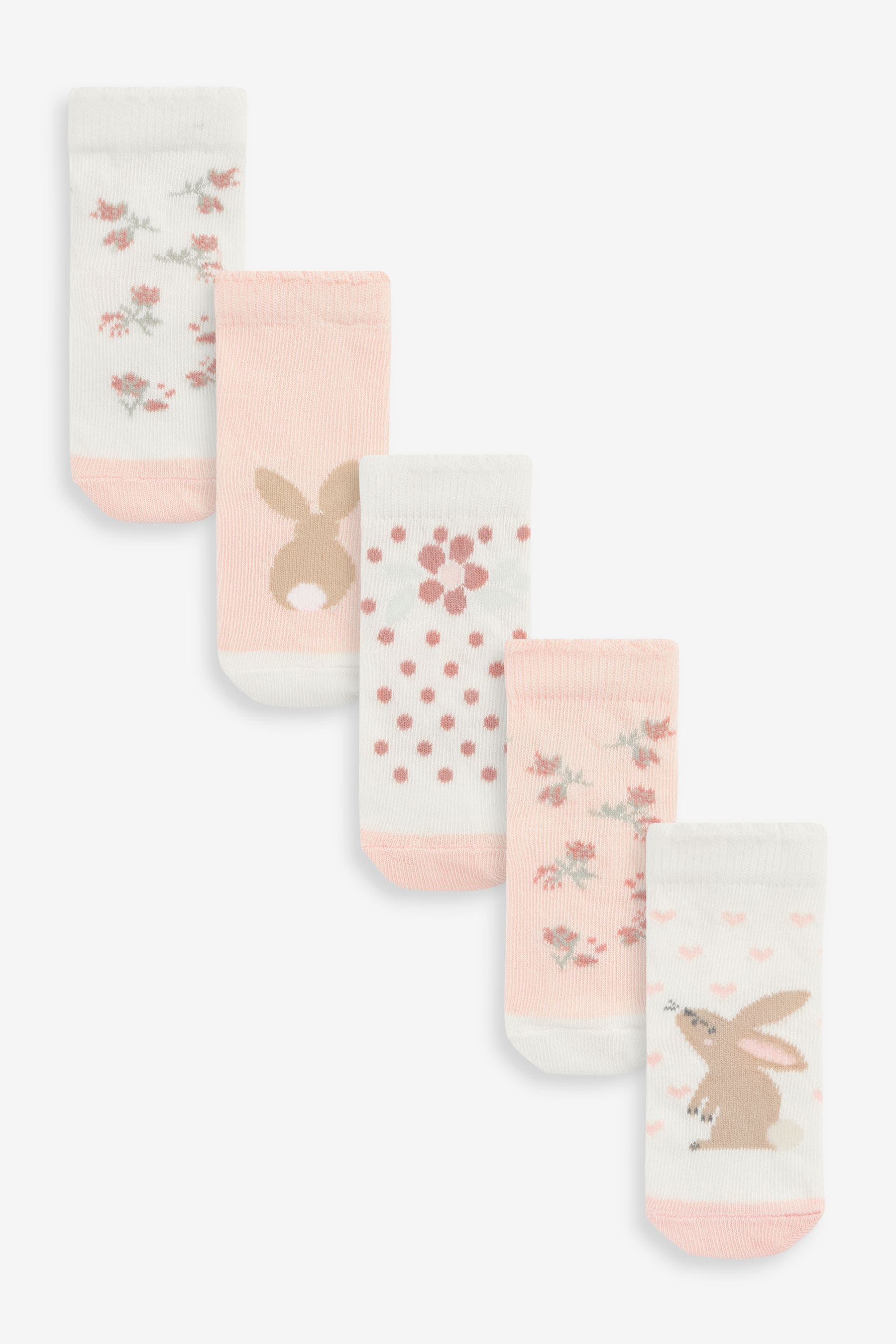 Pink Bunny Socks 5 Pack (0mths-2yrs)