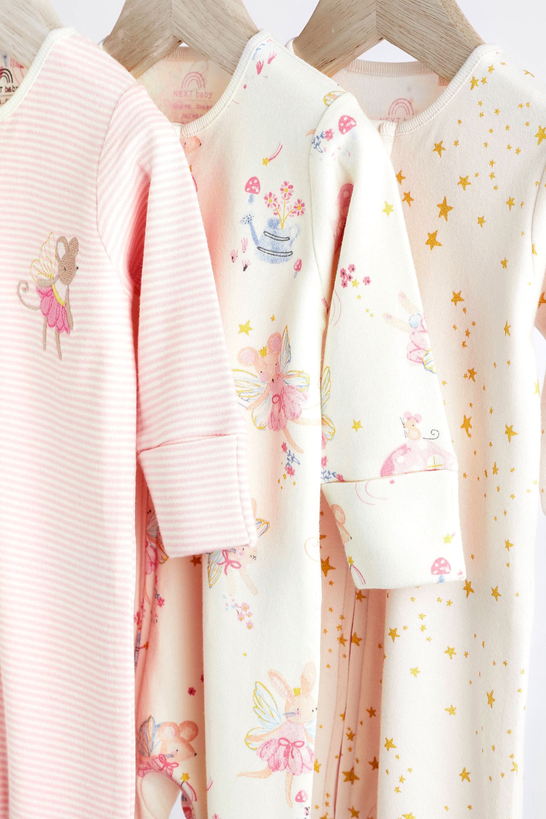 Pale Pink Cotton Baby Zip Sleepsuits 3 Pack (0mths-2yrs)