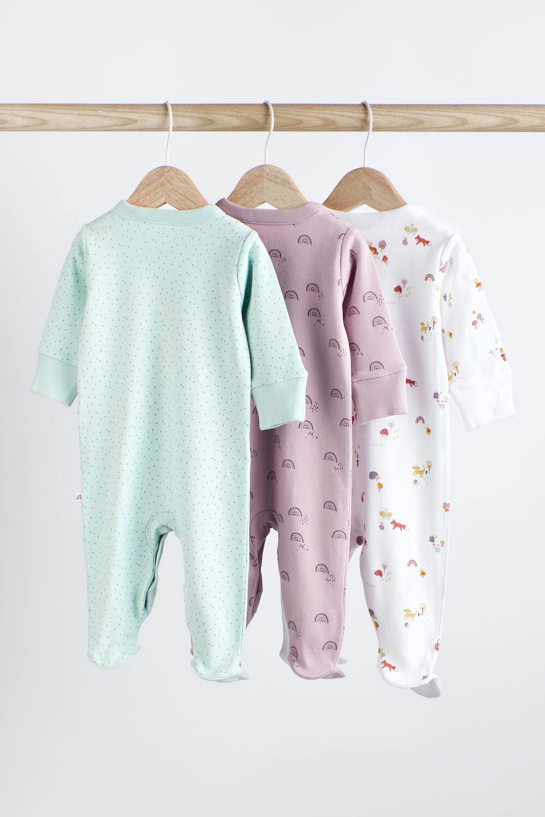 Mint Green Cotton Baby Sleepsuits 3 Pack (0-2yrs)