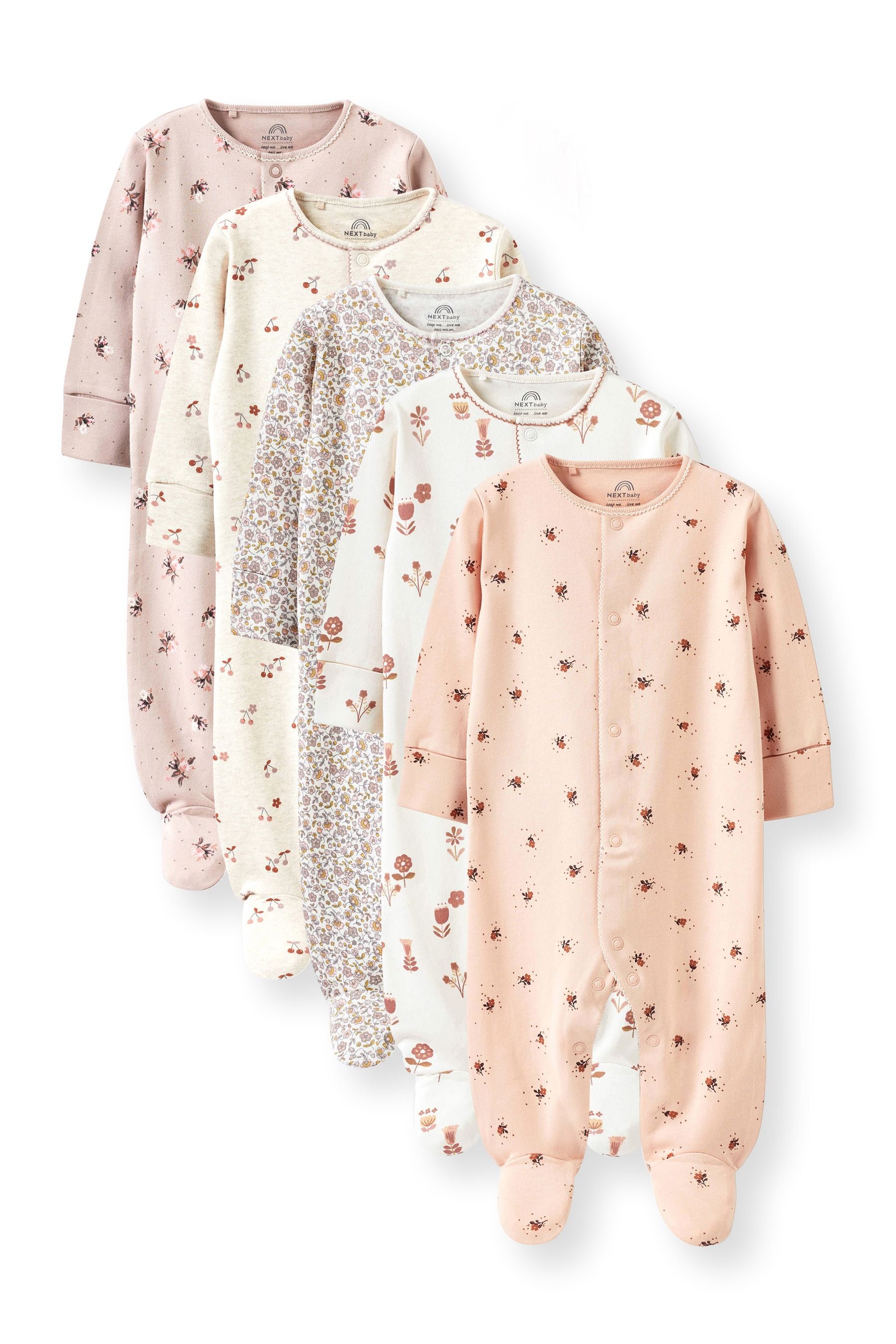 Neutral Baby Footed Sleepsuits 5 Pack (0-2yrs)