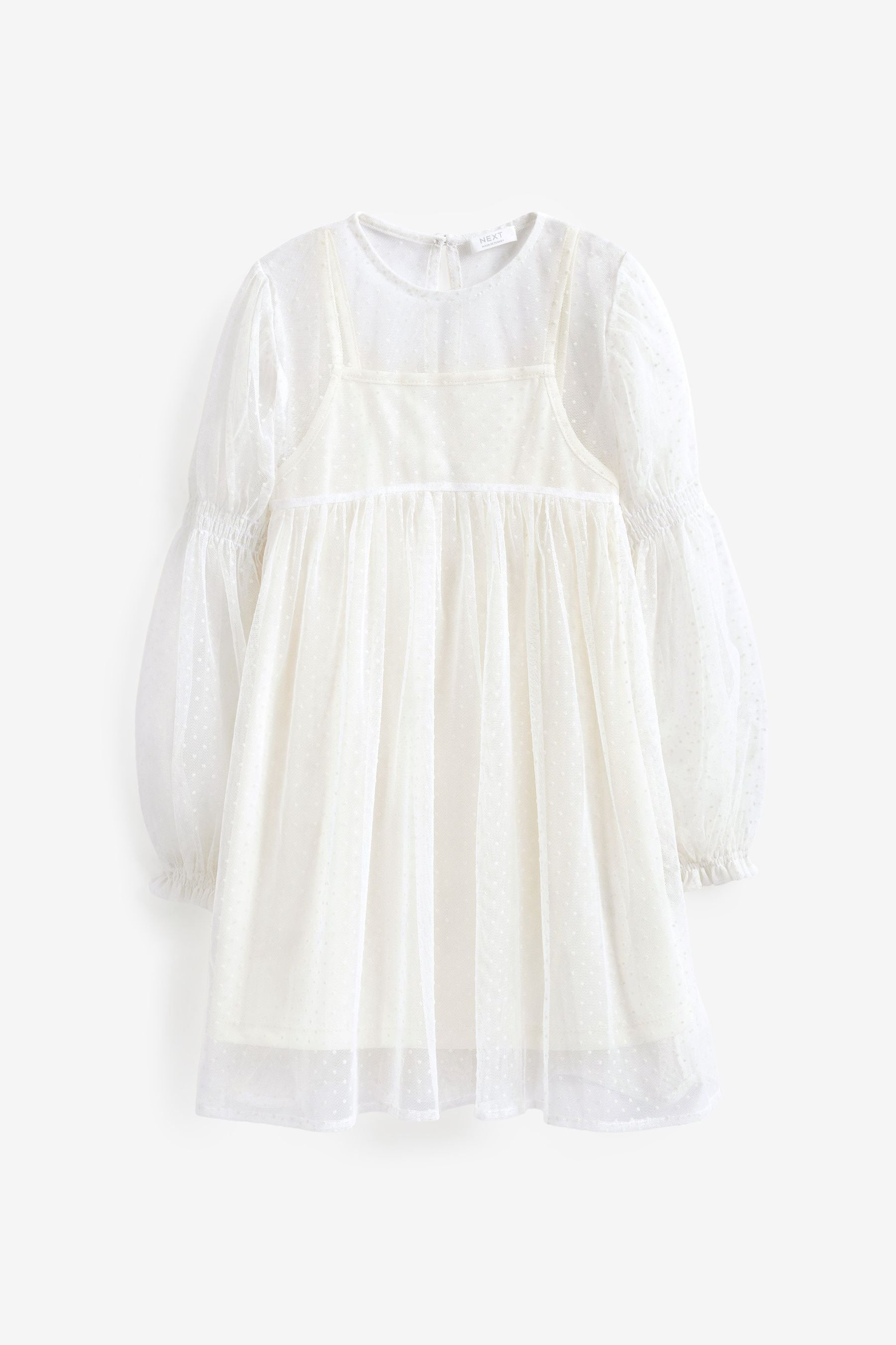 Ivory Cream Shirred Mesh Dress (3-16yrs)