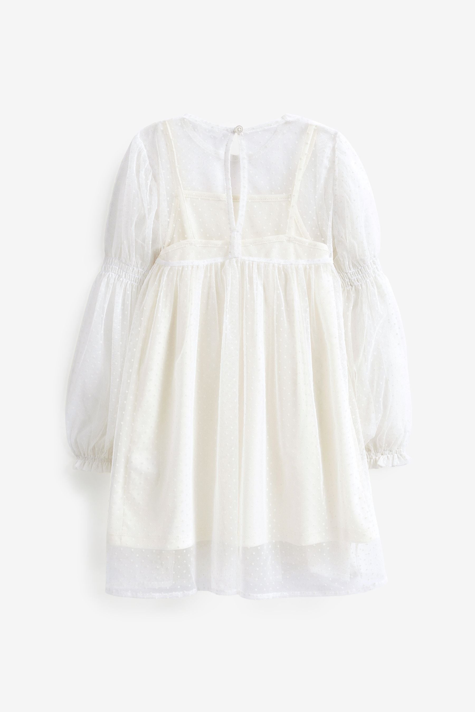 Ivory Cream Shirred Mesh Dress (3-16yrs)