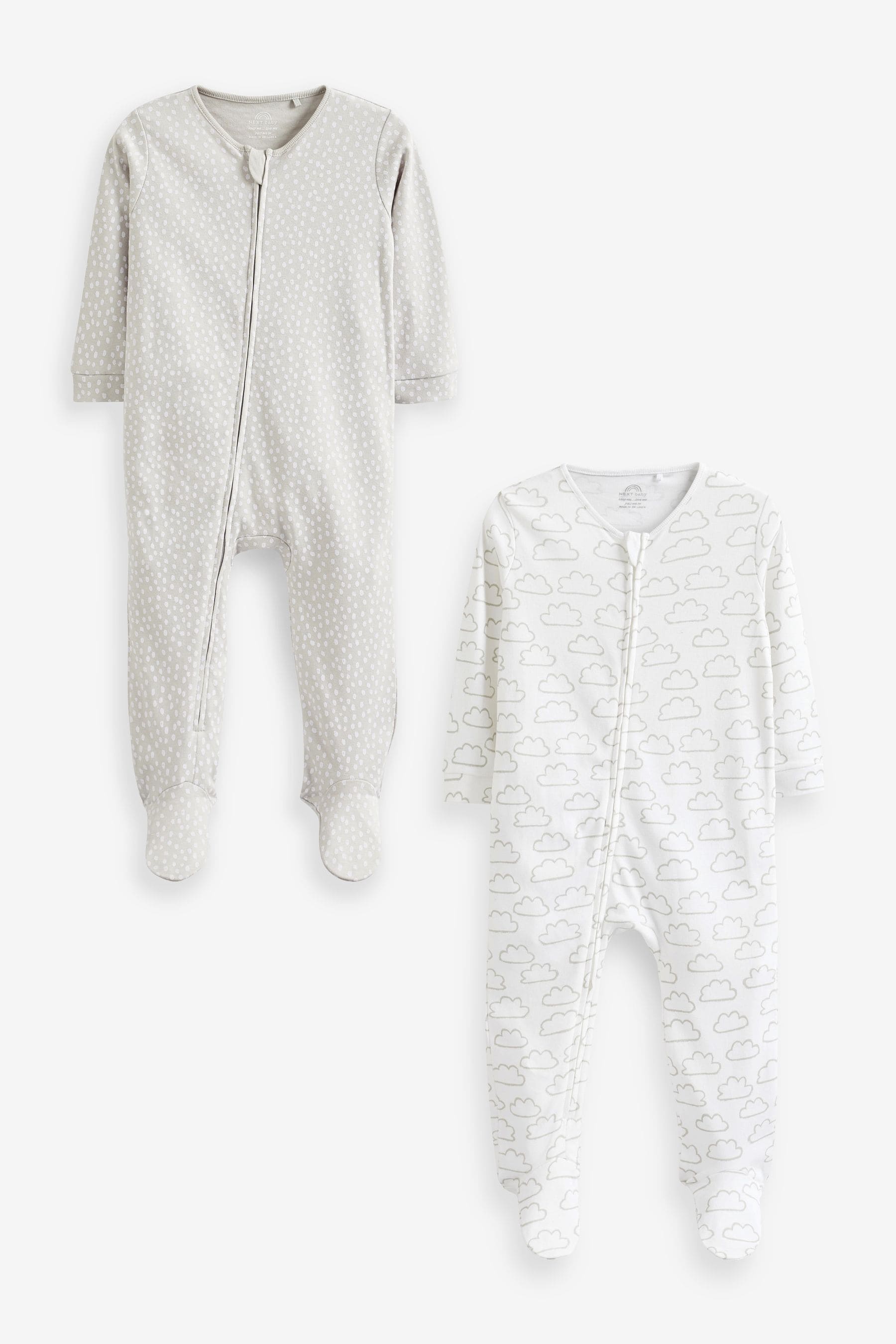 White Cotton Baby Zip Sleepsuits 2 Pack (0mths-2yrs)