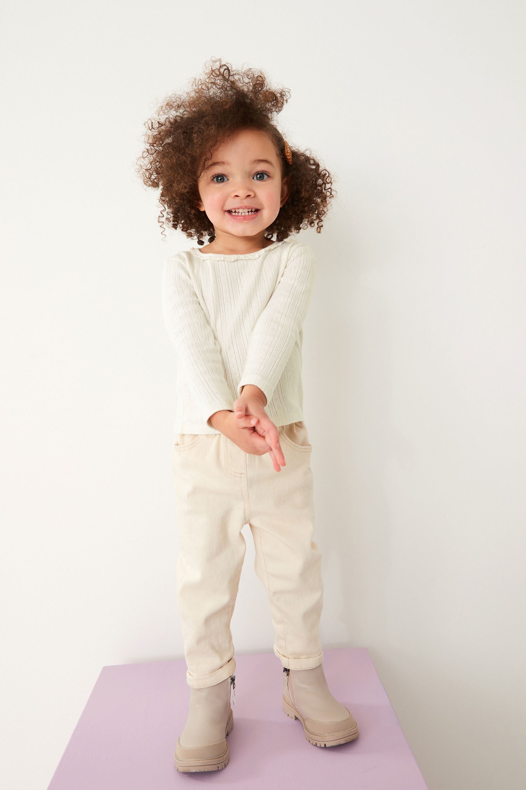 Ecru White Plain Pointelle Top (3mths-7yrs)