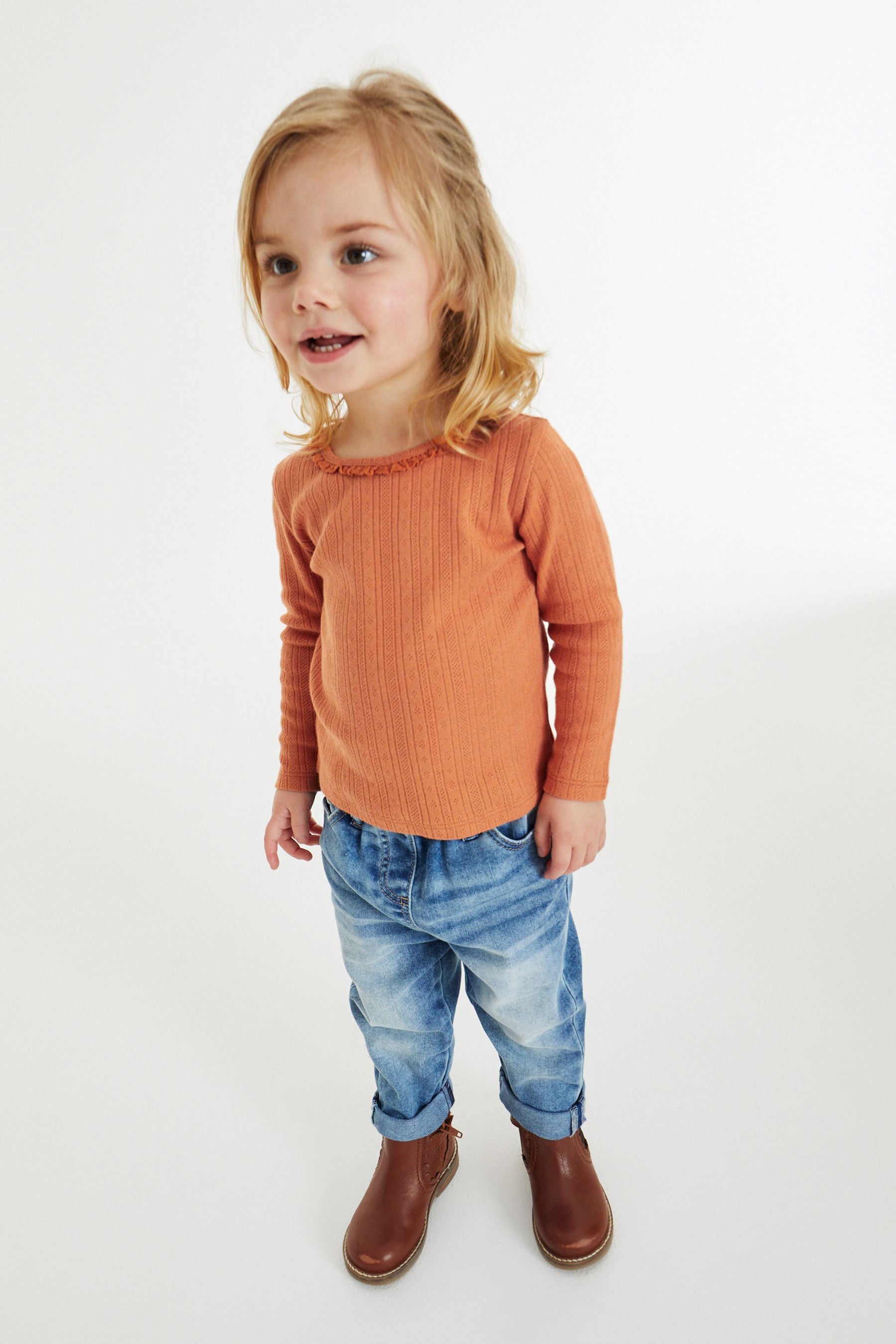 Burnt Orange Plain Pointelle Top (3mths-7yrs)