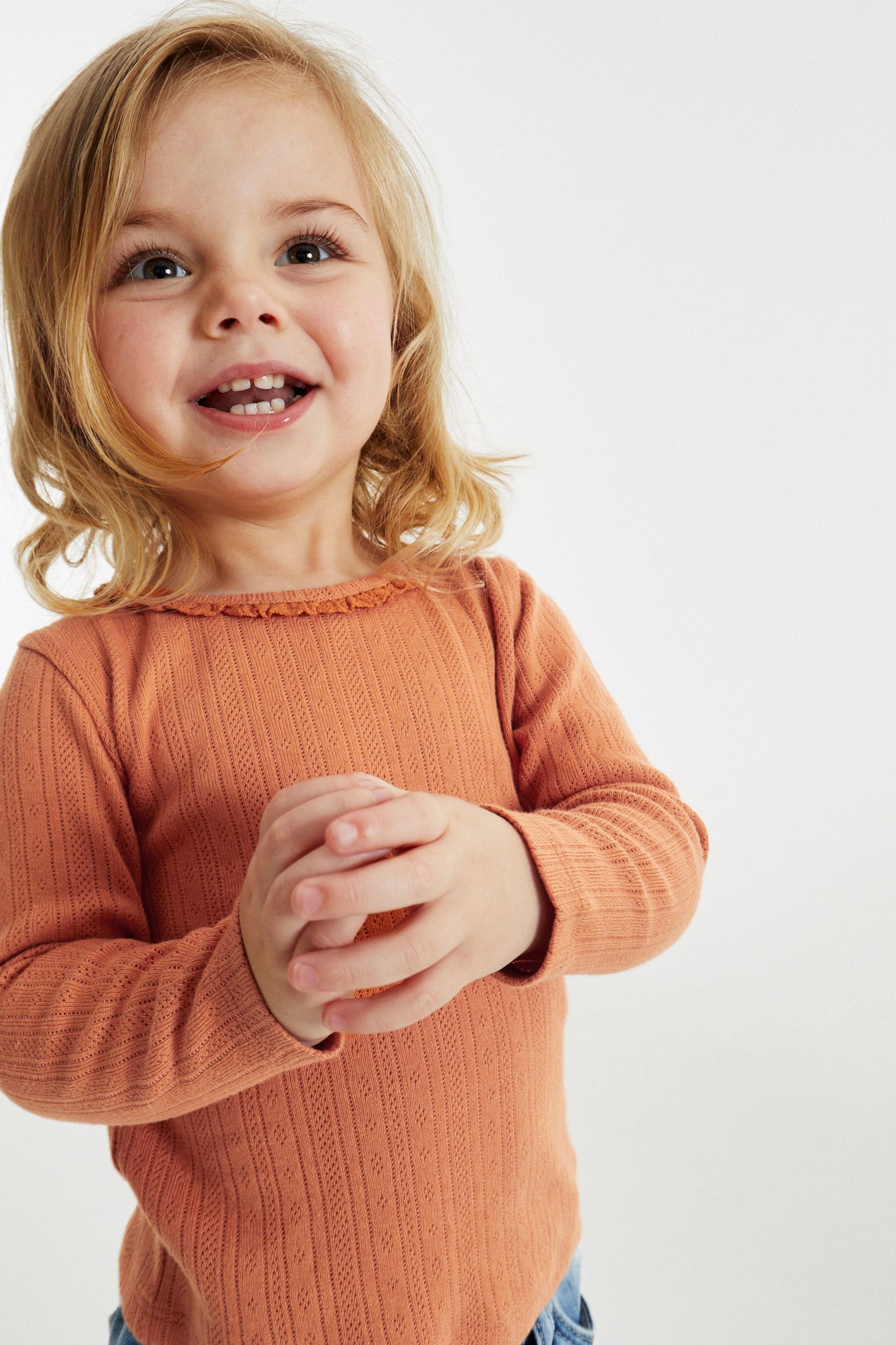 Burnt Orange Plain Pointelle Top (3mths-7yrs)