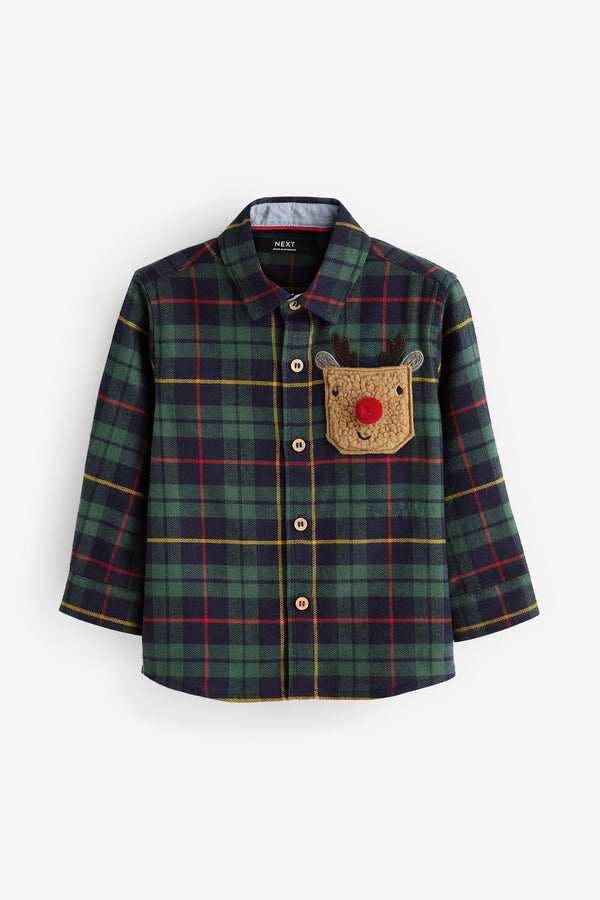 Green with Character Pocket Long Sleeve Check Shirt (3mths-7yrs)