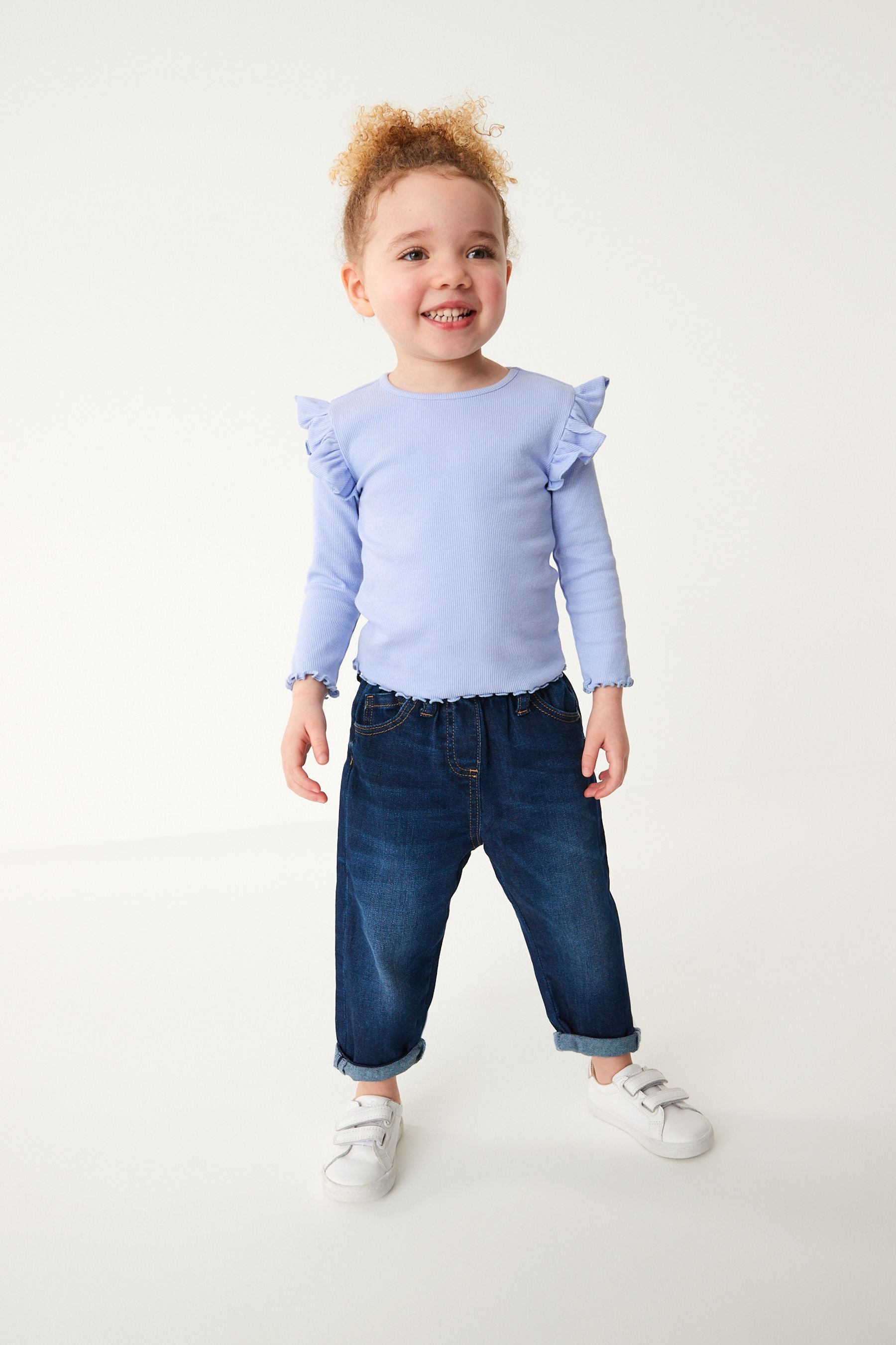 Pale Blue Long Sleeve Frill Rib Jersey Top (3mths-7yrs)