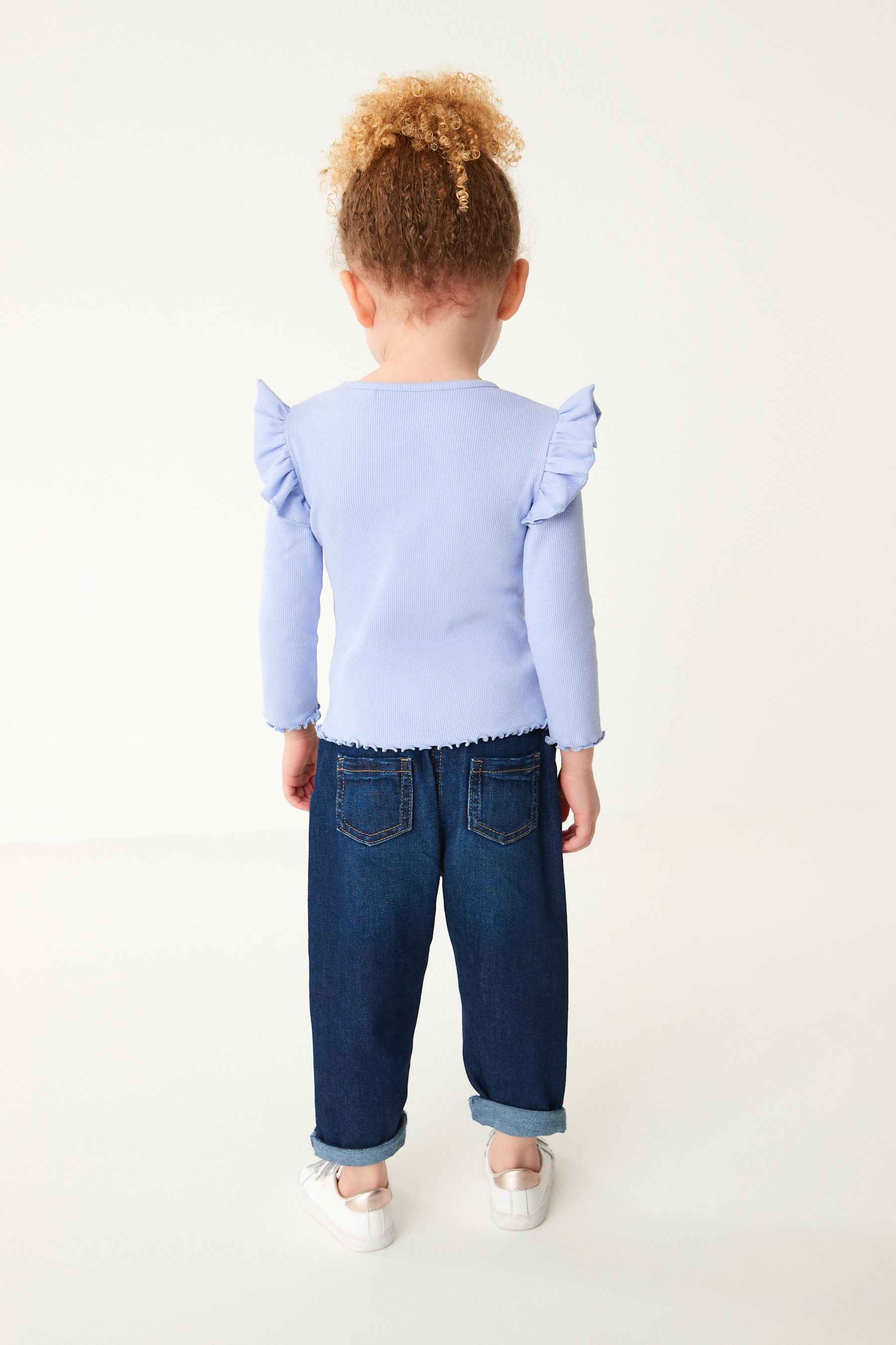 Pale Blue Long Sleeve Frill Rib Jersey Top (3mths-7yrs)