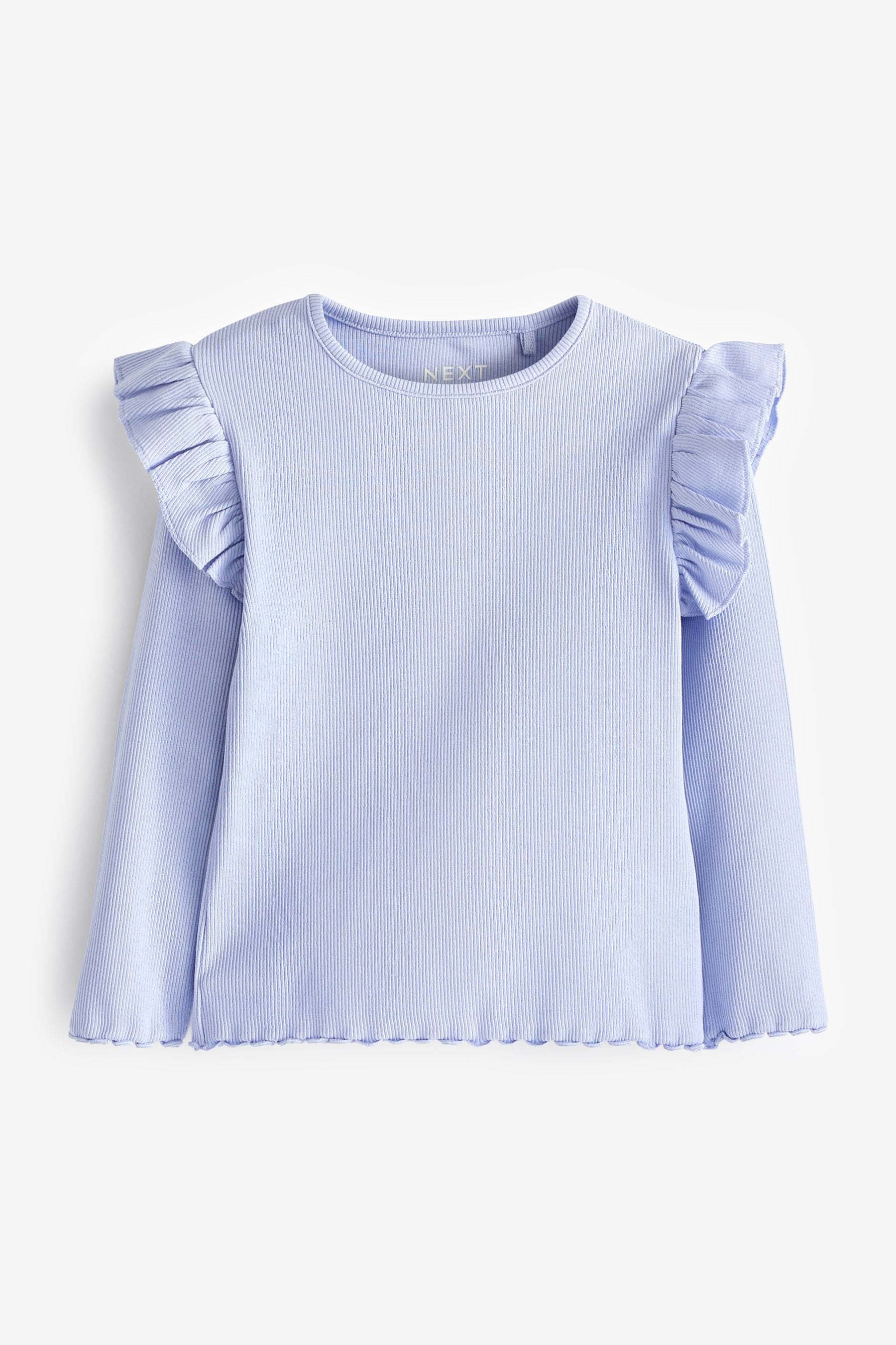 Pale Blue Long Sleeve Frill Rib Jersey Top (3mths-7yrs)