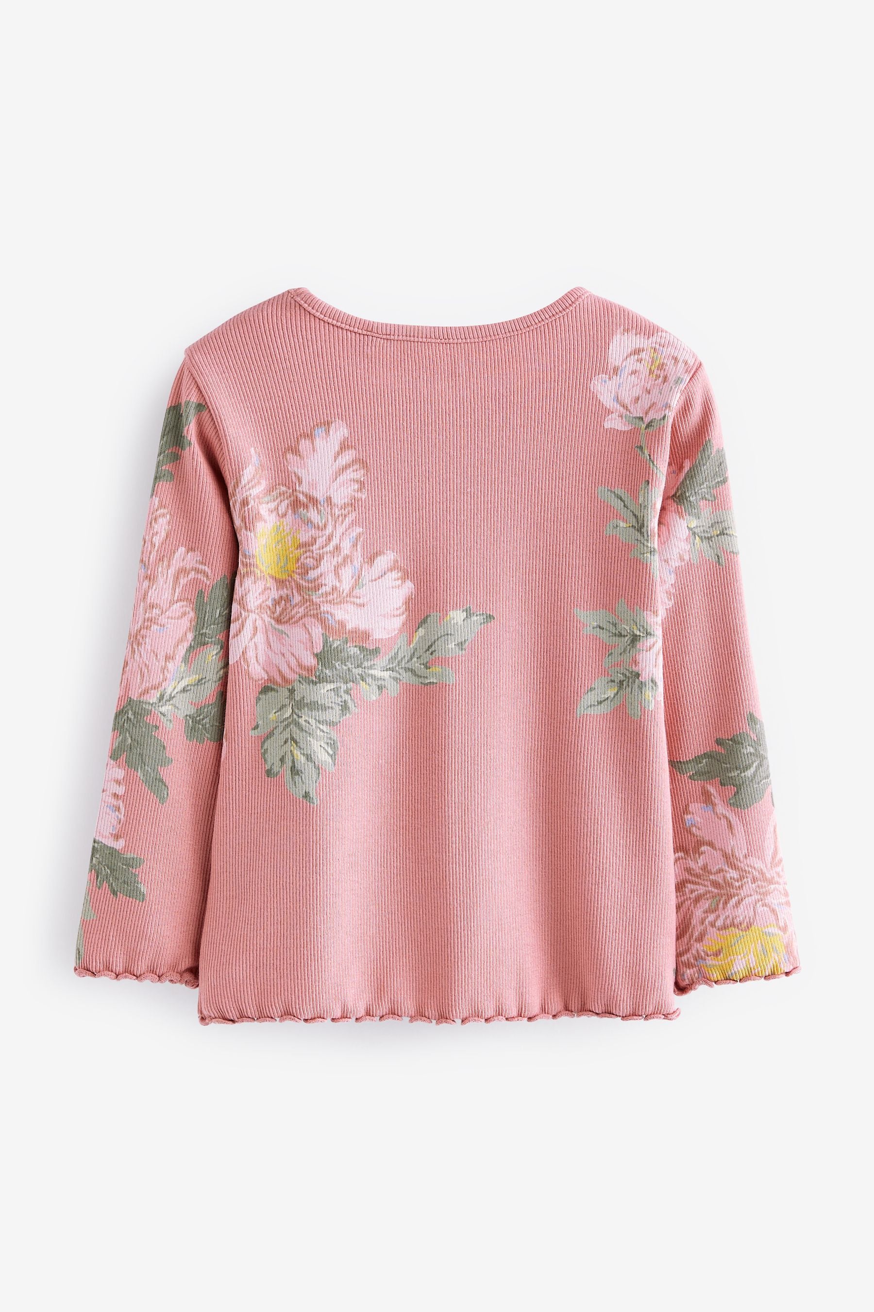 Pink Floral Cotton Rich Long Sleeve Rib T-Shirt (3mths-7yrs)