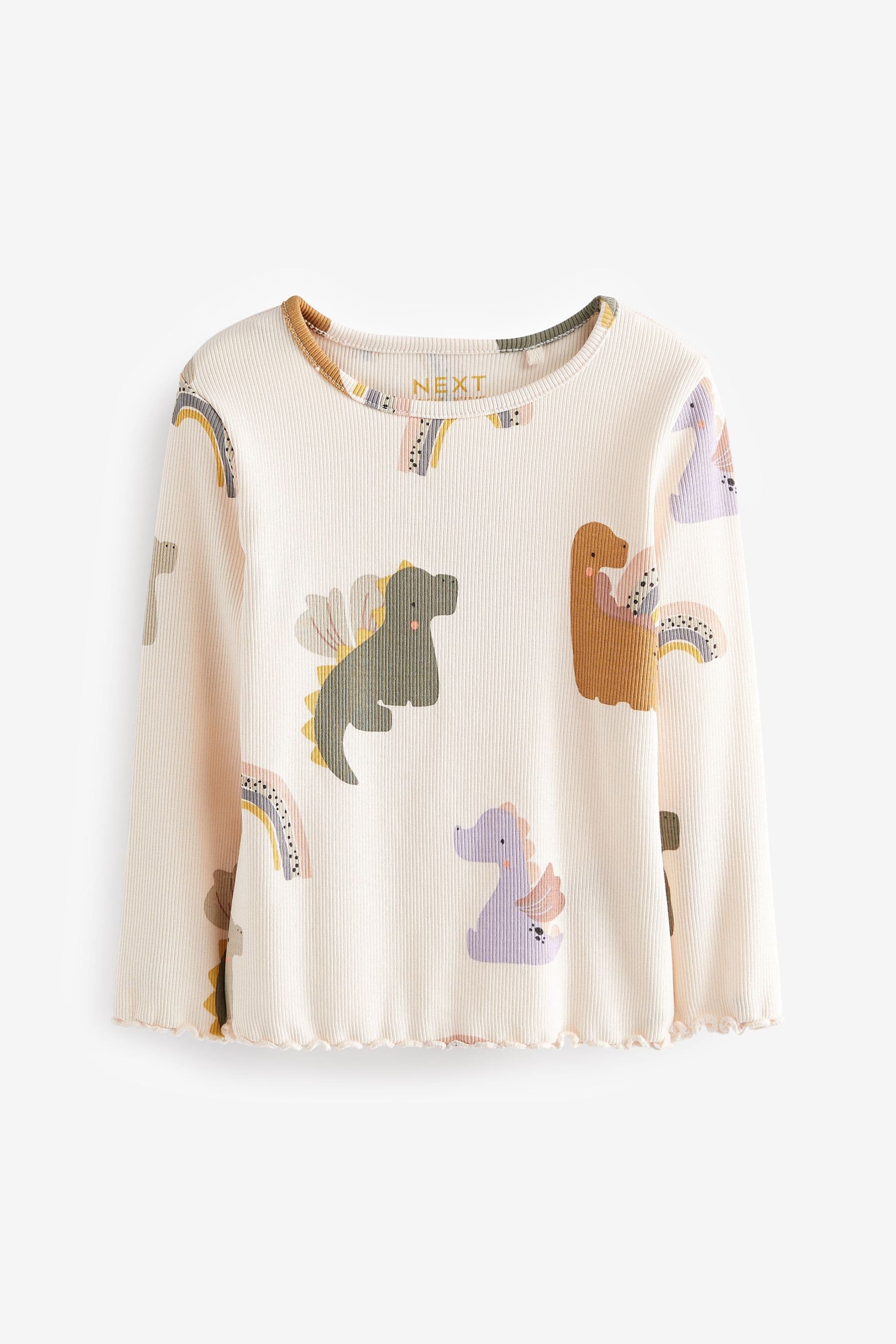 Cream Dinosaur Cotton Rich Long Sleeve Rib T-Shirt (3mths-7yrs)