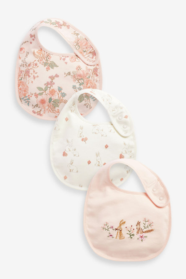 Pink Bunny Placement 3 Pack Baby Bibs