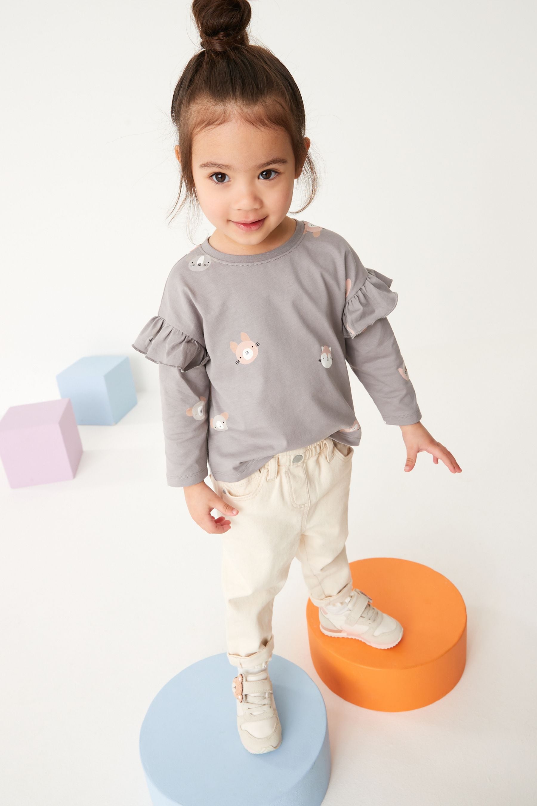 Grey Long Sleeve Frill Top (3mths-7yrs)