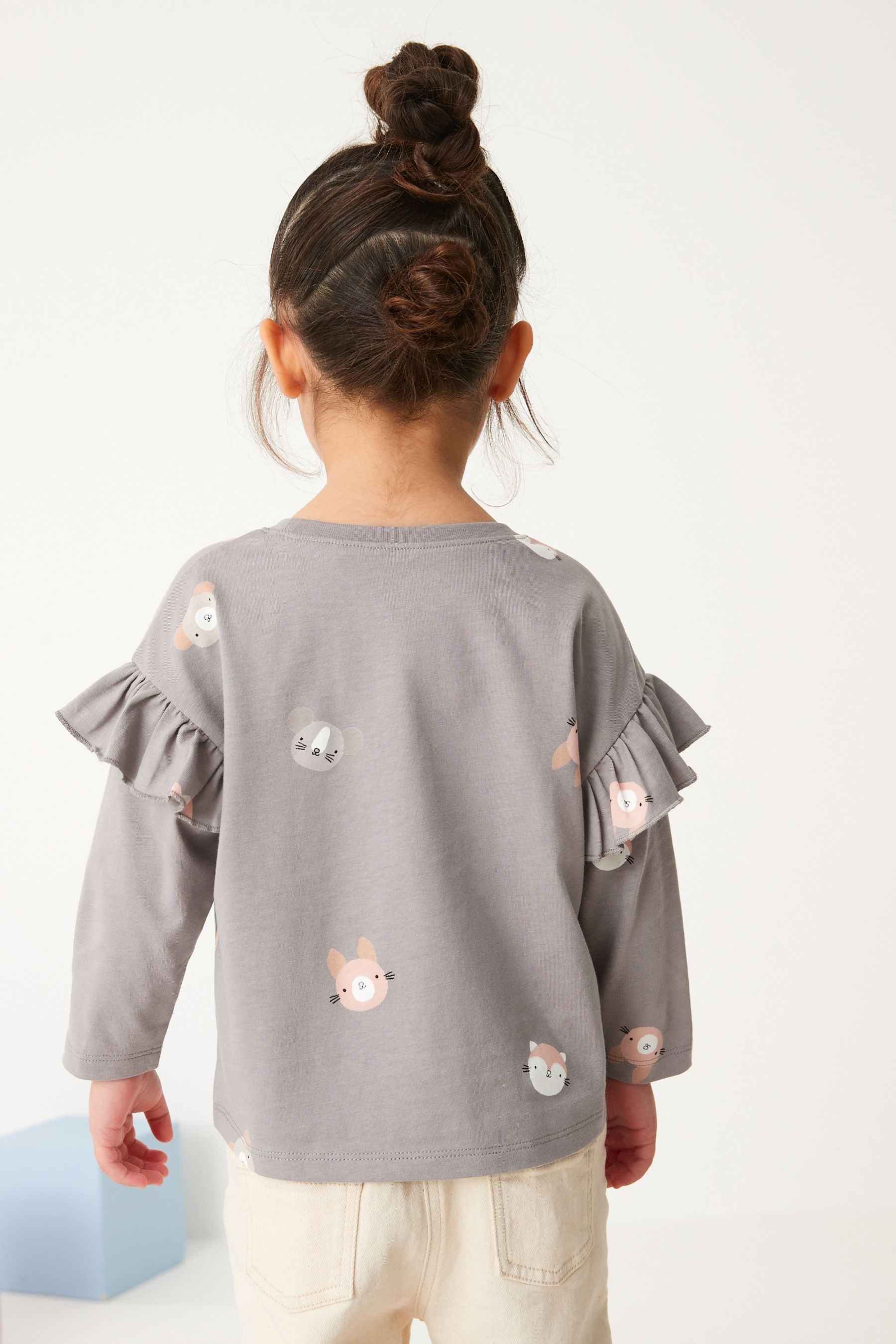 Grey Long Sleeve Frill Top (3mths-7yrs)