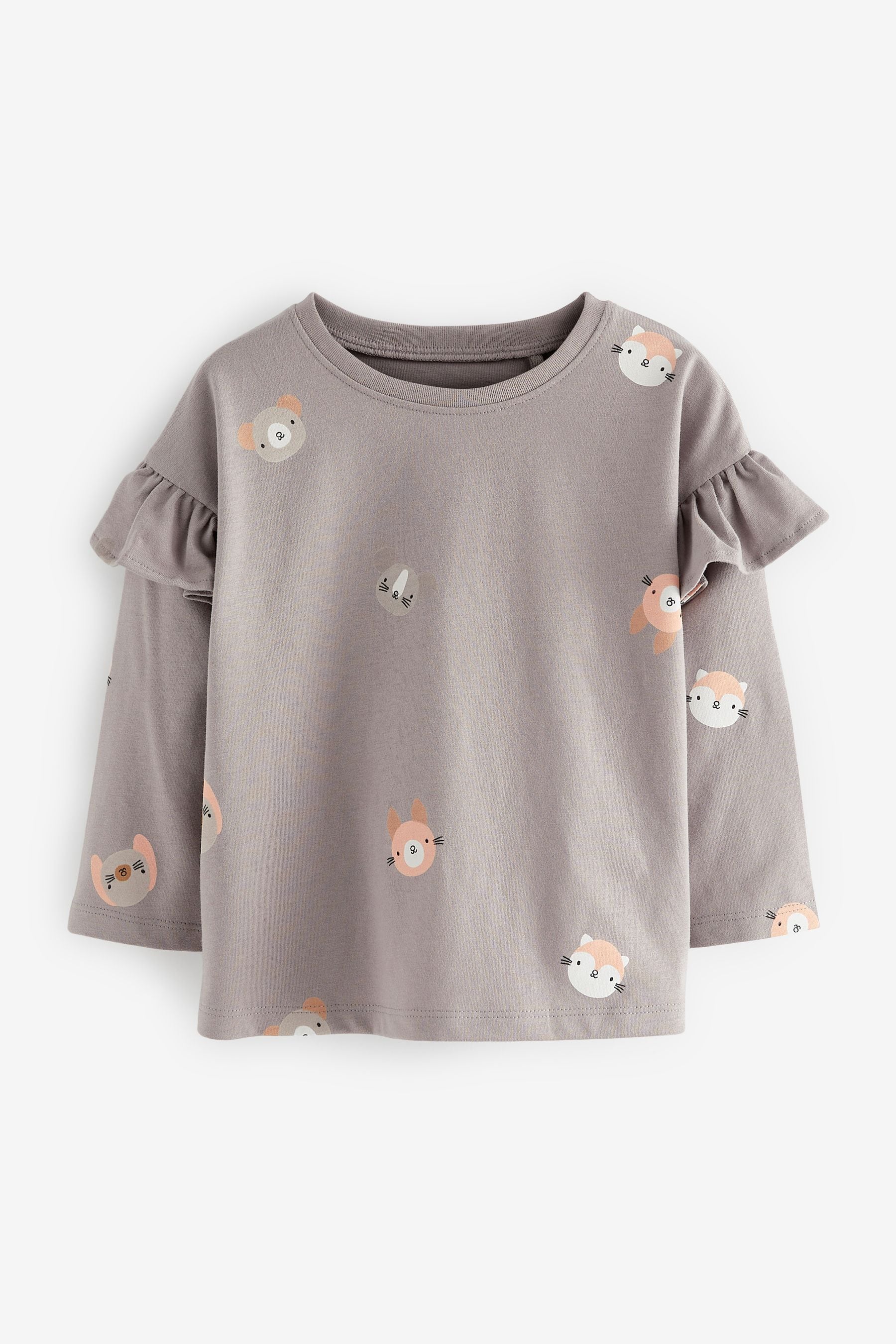 Grey Long Sleeve Frill Top (3mths-7yrs)