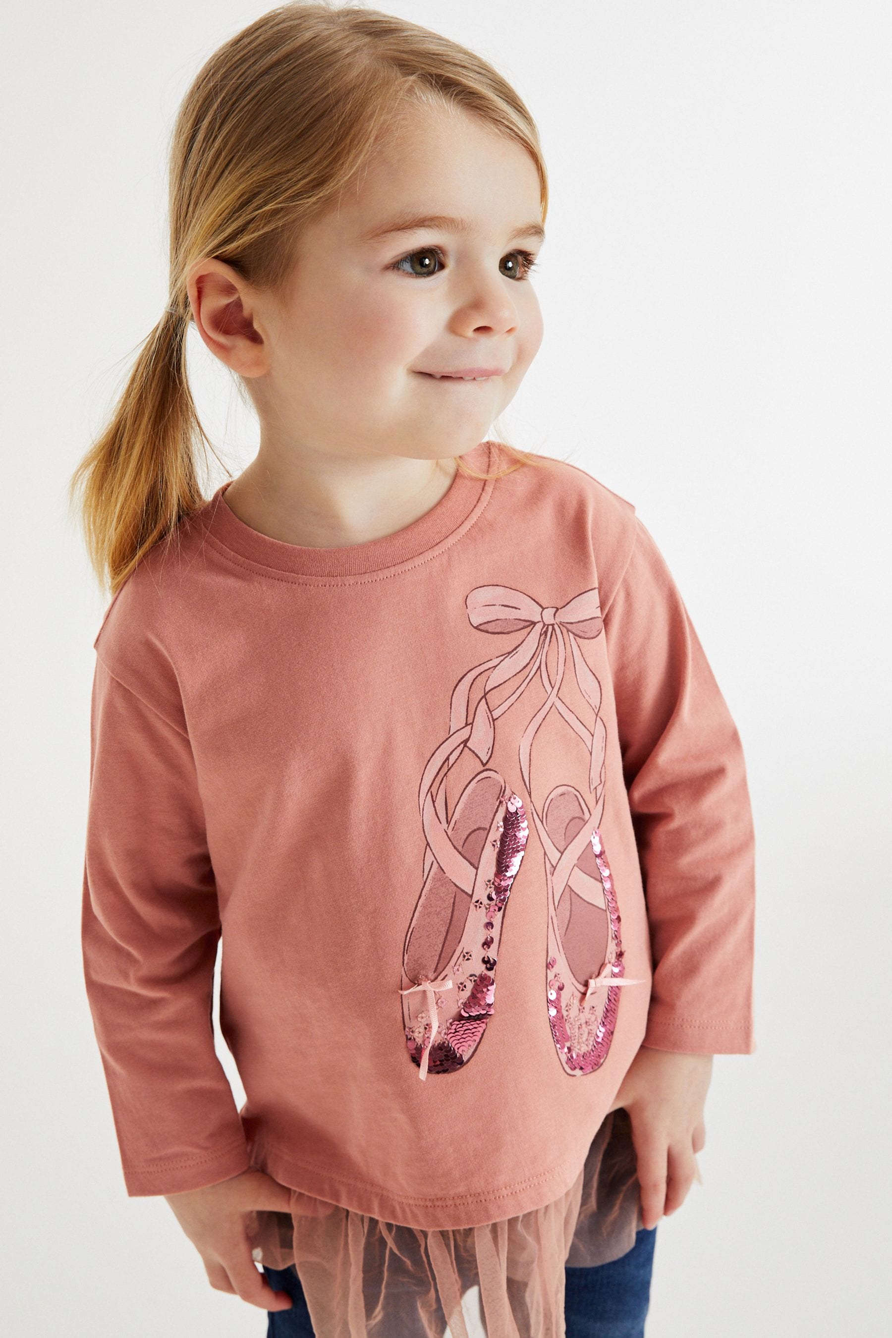 Pink Ballerina Long Sleeve Mesh Hem T-Shirt (3mths-7yrs)