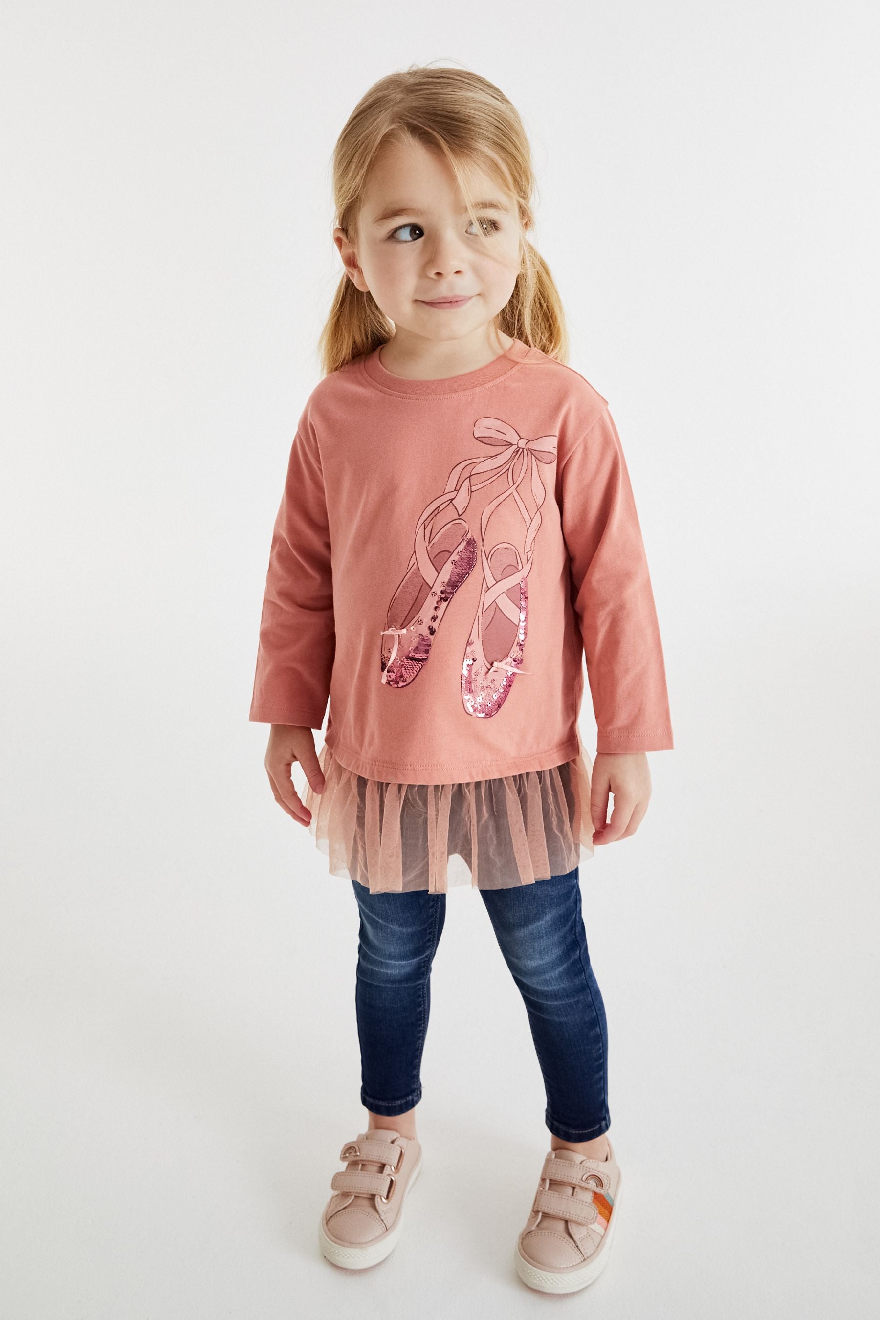 Pink Ballerina Long Sleeve Mesh Hem T-Shirt (3mths-7yrs)