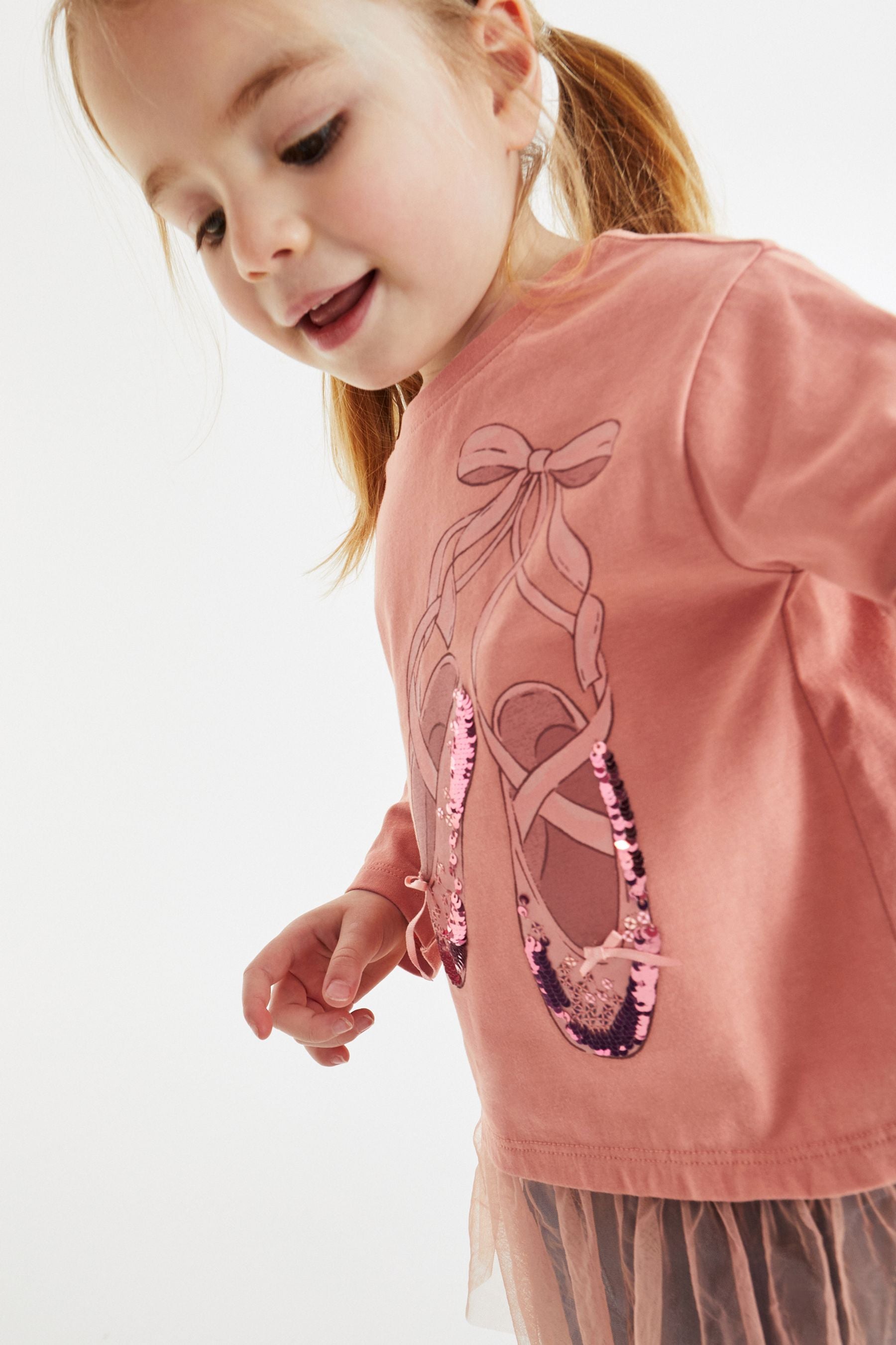 Pink Ballerina Long Sleeve Mesh Hem T-Shirt (3mths-7yrs)