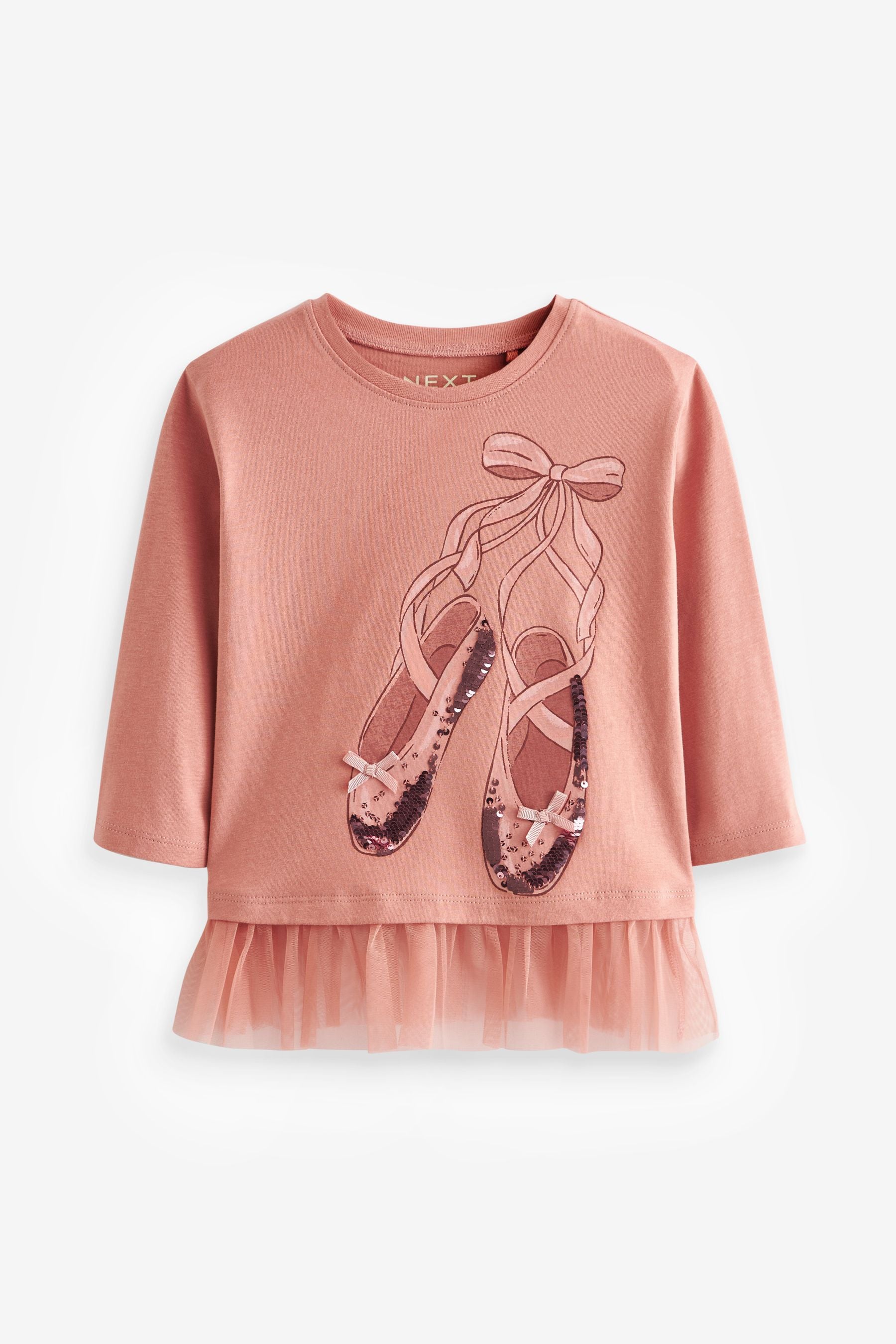 Pink Ballerina Long Sleeve Mesh Hem T-Shirt (3mths-7yrs)