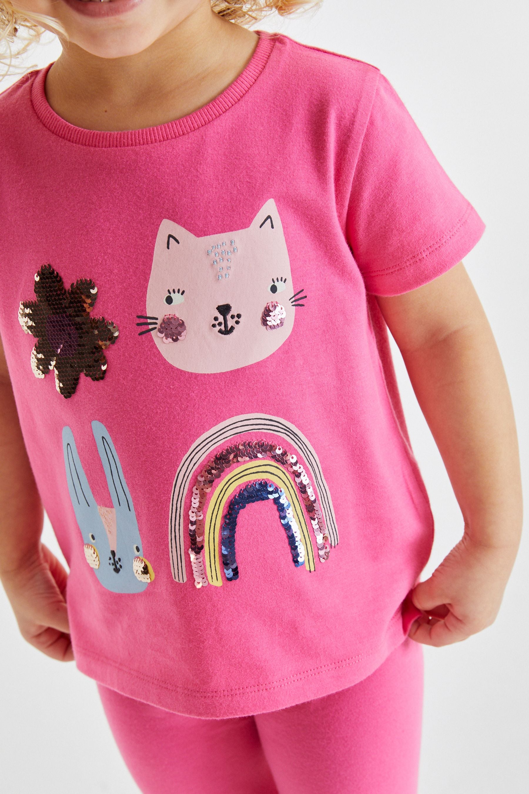 Bright Pink Sequin Cat Bunny T-Shirt (3mths-7yrs)