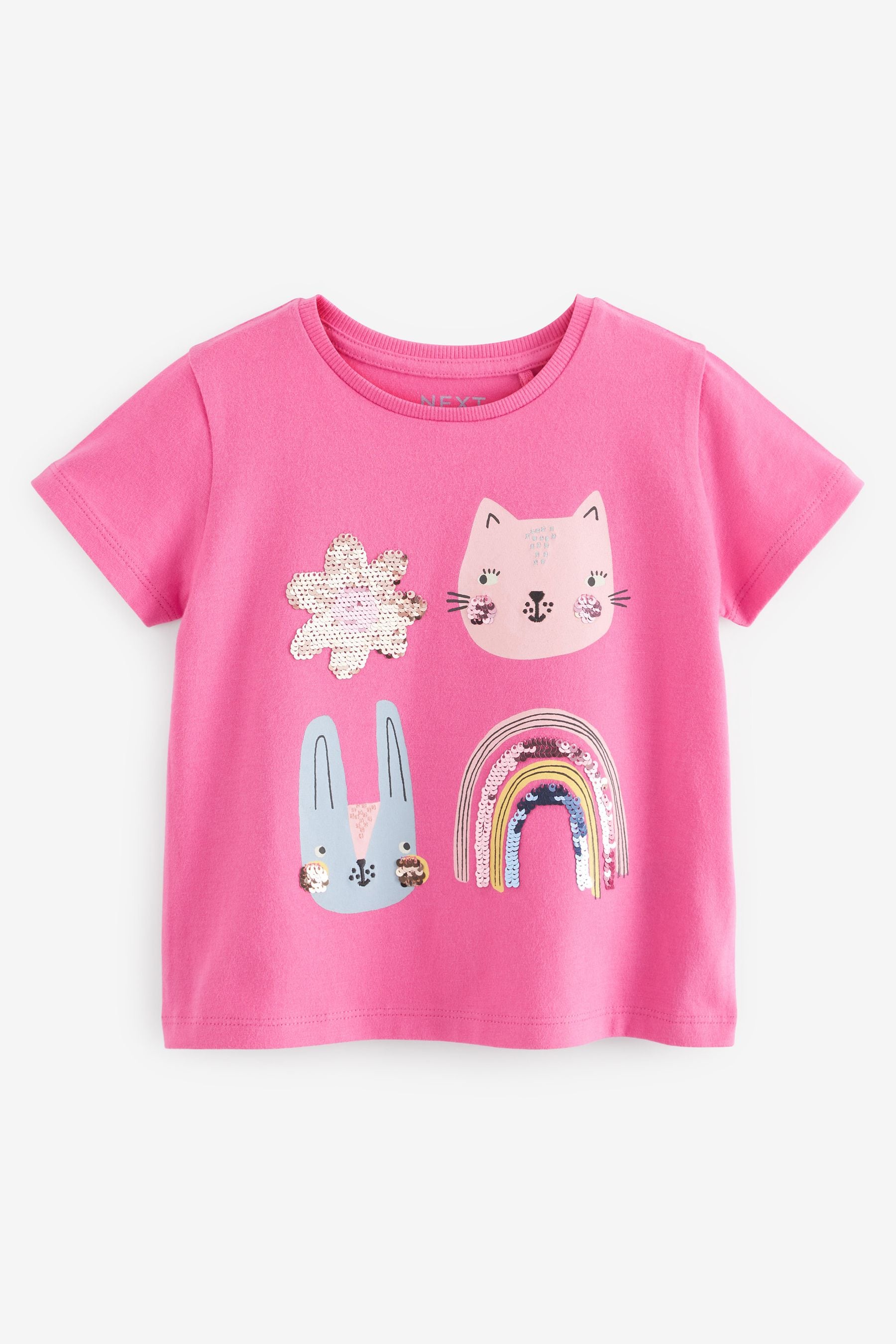 Bright Pink Sequin Cat Bunny T-Shirt (3mths-7yrs)