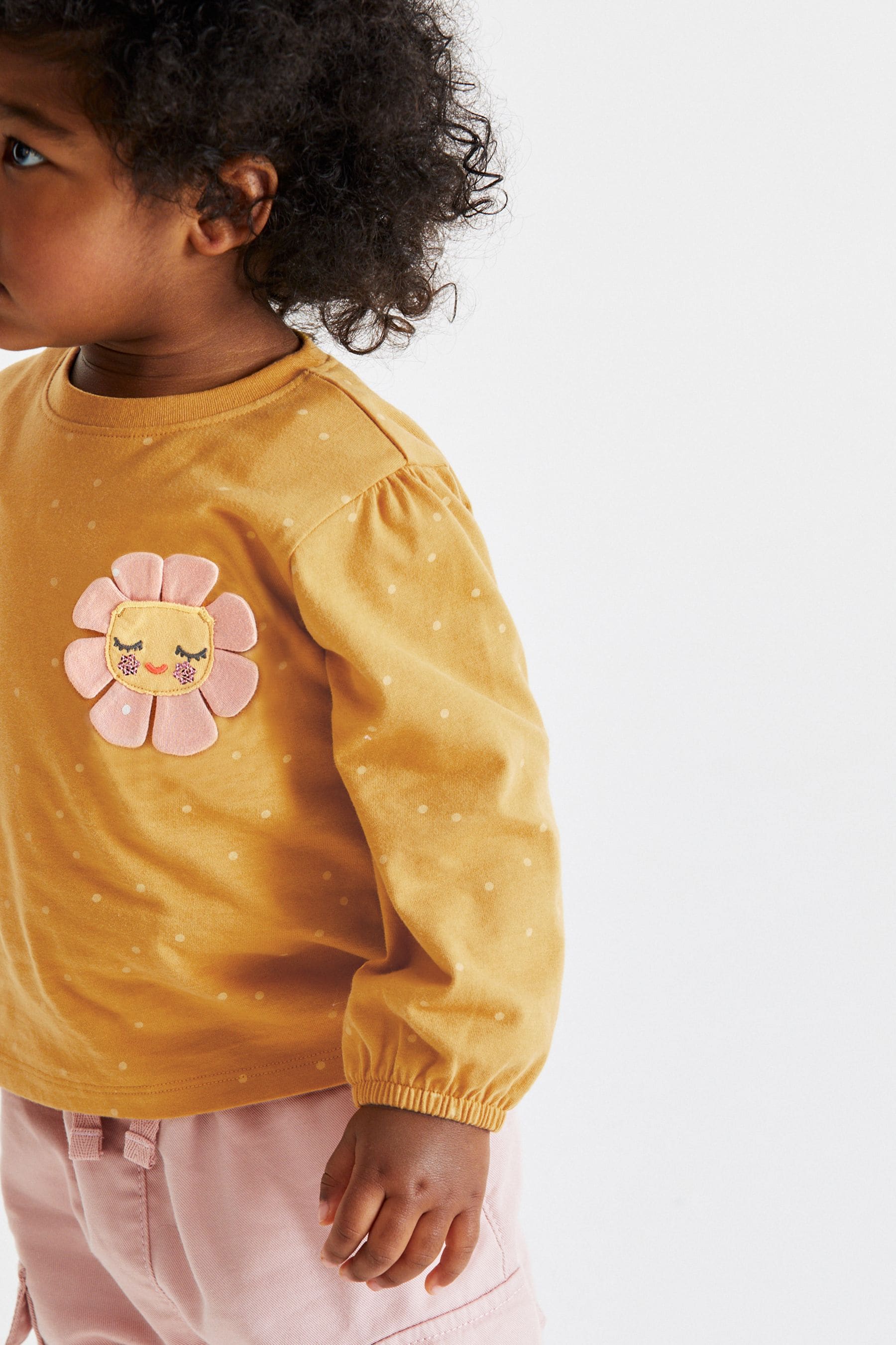 Ochre Flower Pocket Long Sleeve Cotton T-Shirt (3mths-7yrs)