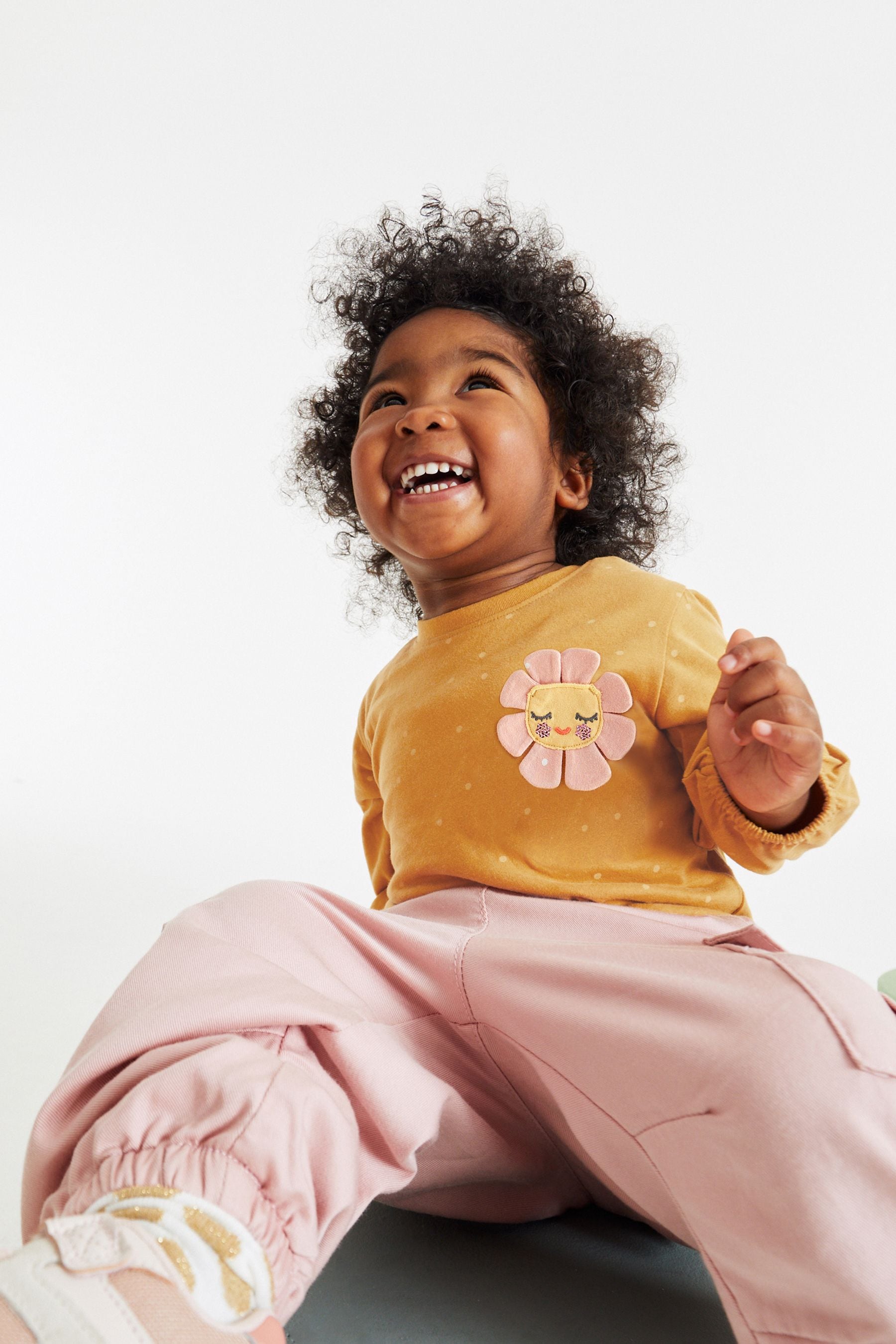 Ochre Flower Pocket Long Sleeve Cotton T-Shirt (3mths-7yrs)